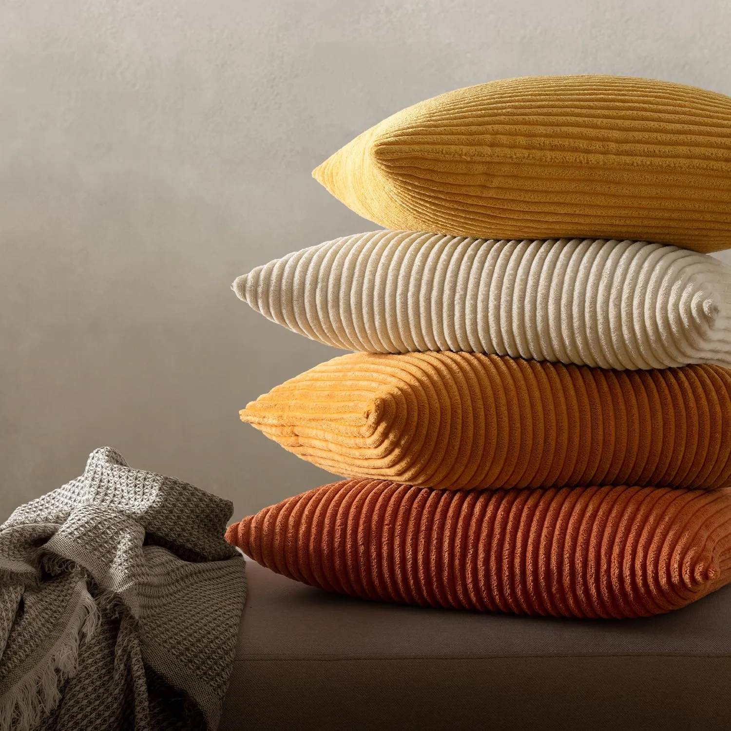 MIULEE Copricuscini in Velluto a Coste, 50x50cm, Beige, Set da 2 Pezzi - immagine 5