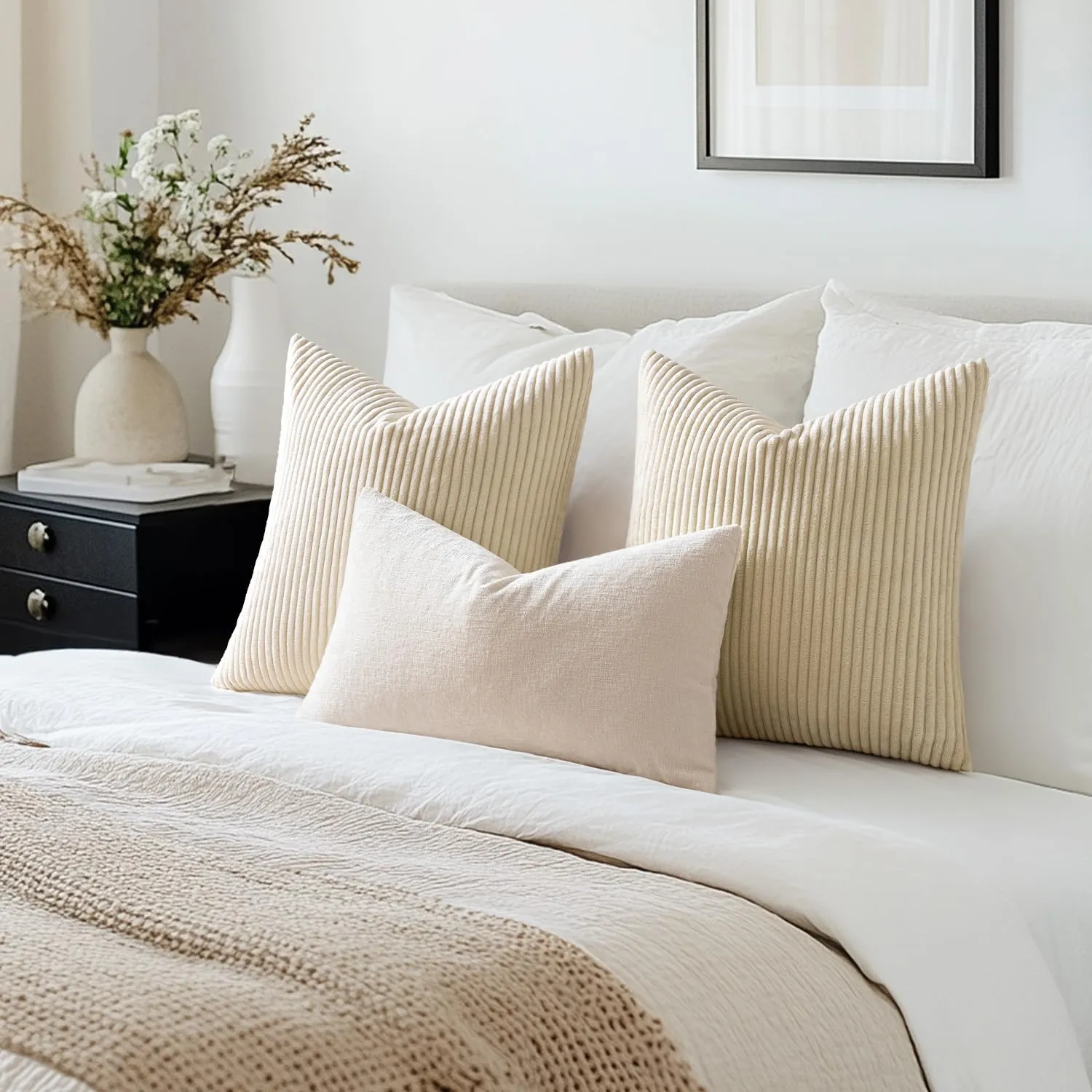 MIULEE Copricuscini in Velluto a Coste, 50x50cm, Beige, Set da 2 Pezzi - immagine 6