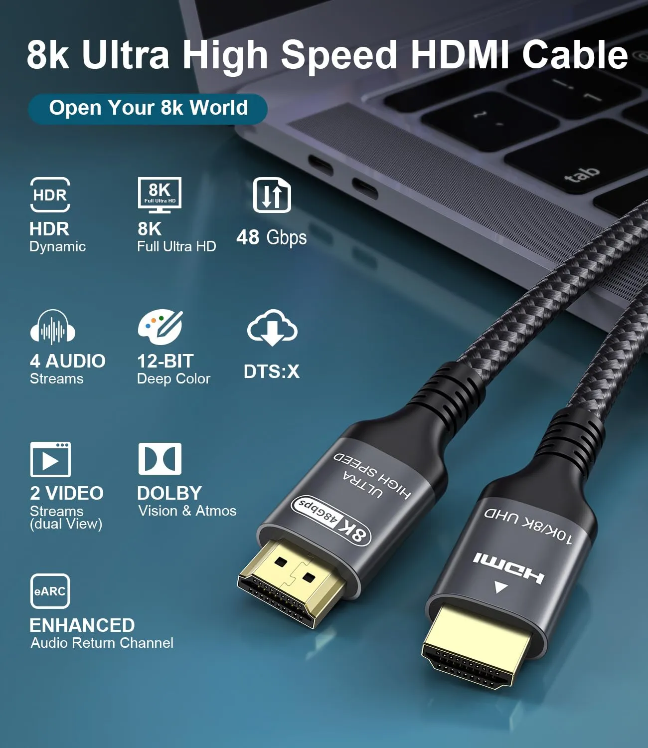 Adauxter Cavo HDMI 2.1 6m 10K 8K 4K Ultra Alta Velocità - immagine 5