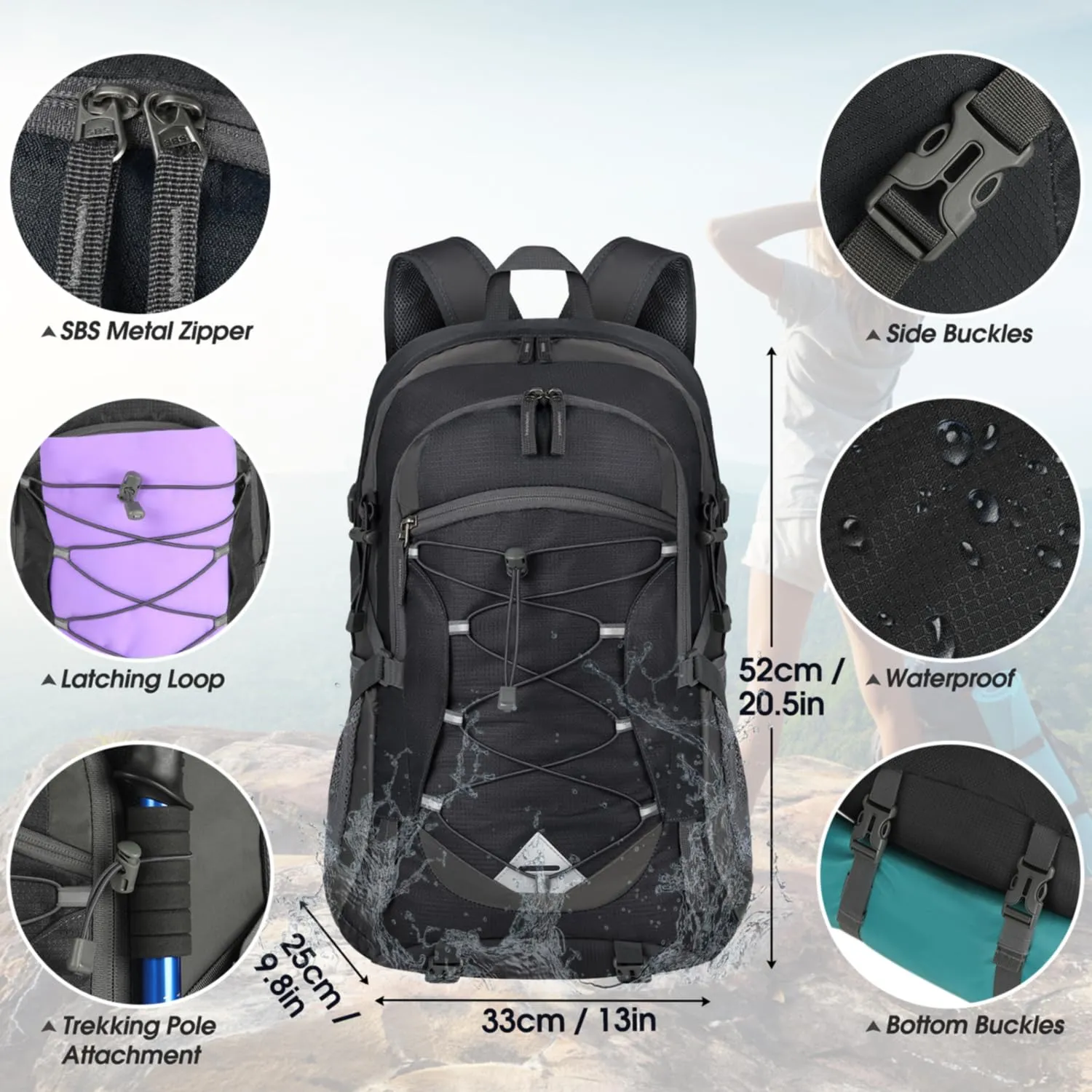 IGOLUMON Zaino Trekking 40 Litri Ultraleggero Pieghevole Impermeabile con Strisce Riflettenti - immagine 4