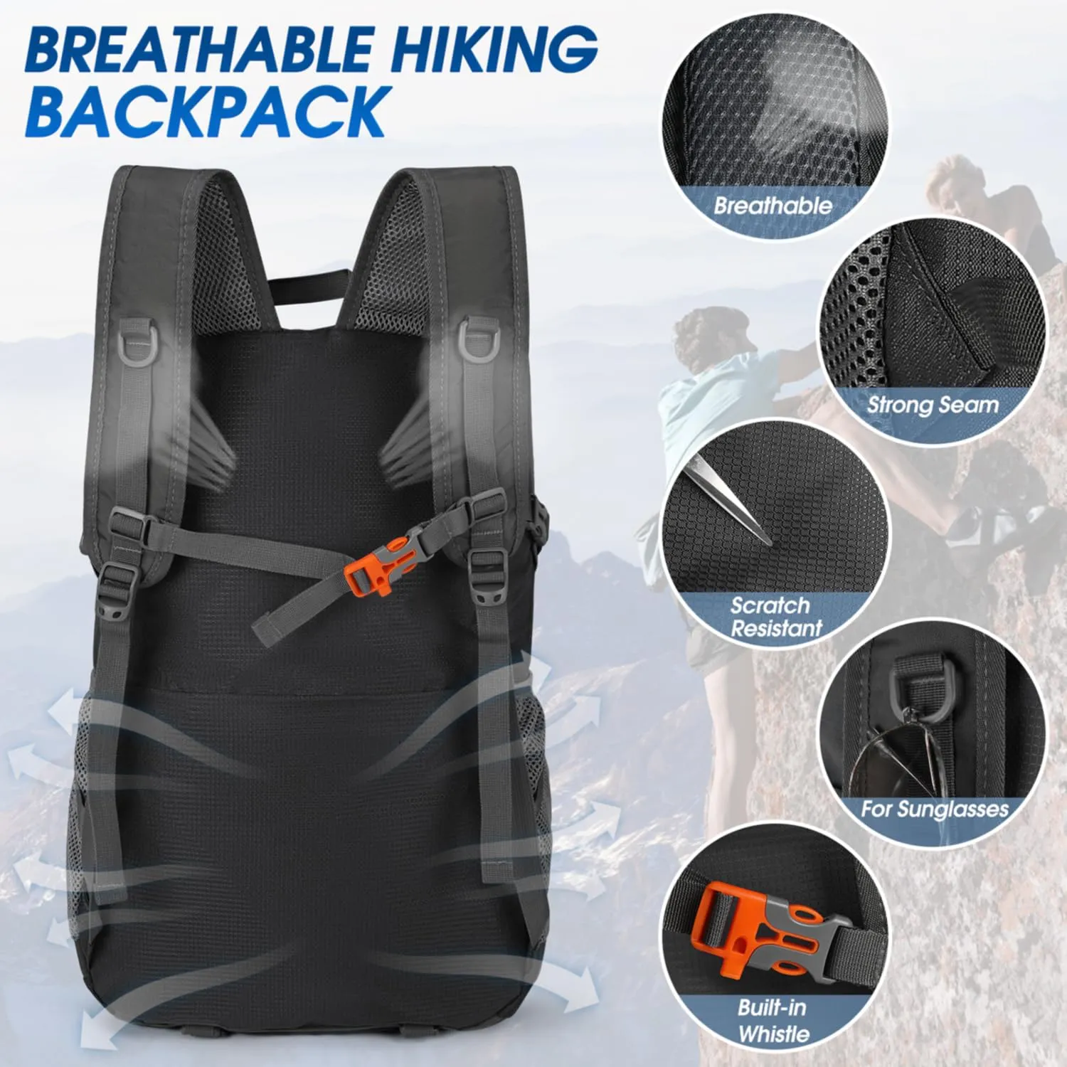 IGOLUMON Zaino Trekking 40 Litri Ultraleggero Pieghevole Impermeabile con Strisce Riflettenti - immagine 5