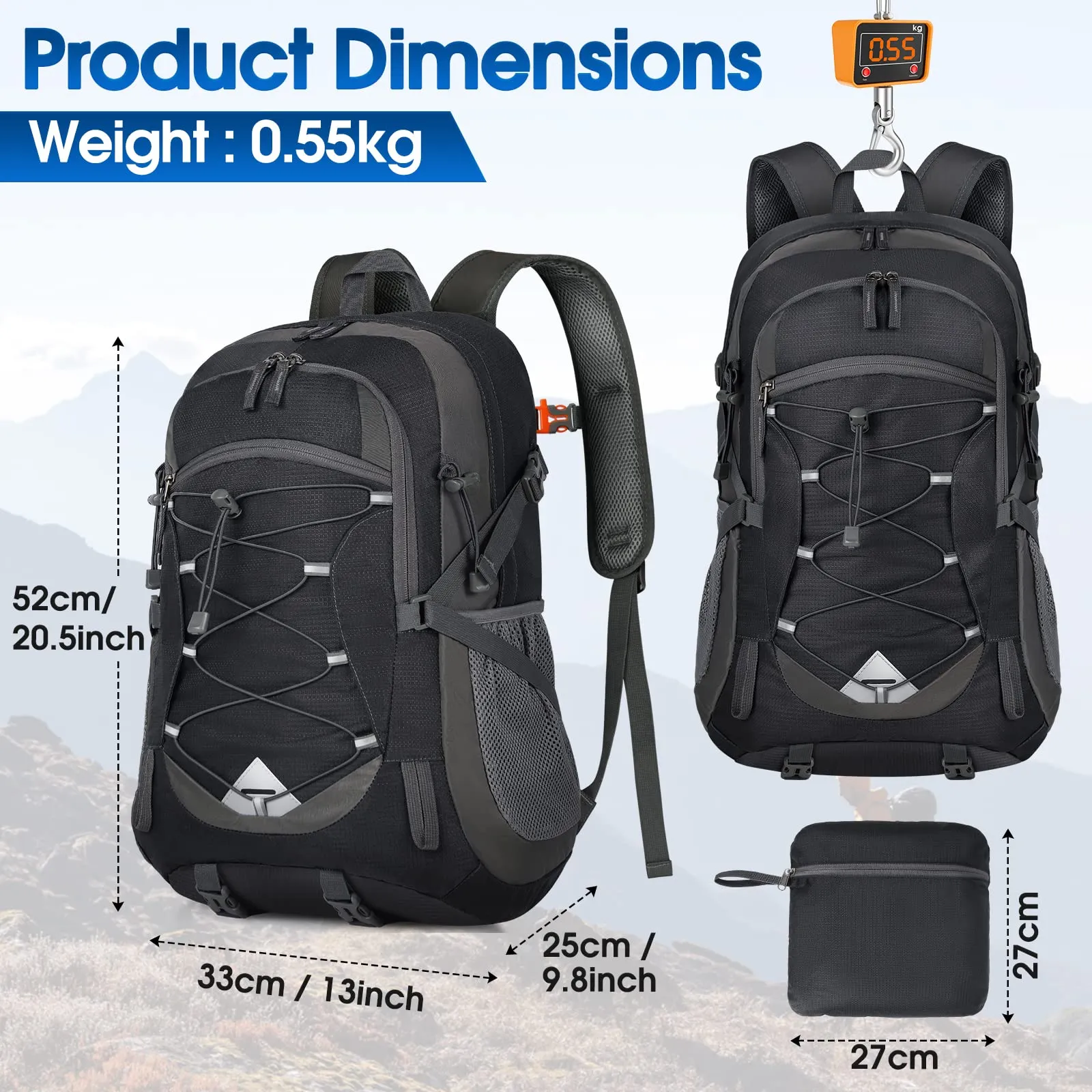 IGOLUMON Zaino Trekking 40 Litri Ultraleggero Pieghevole Impermeabile con Strisce Riflettenti - immagine 7