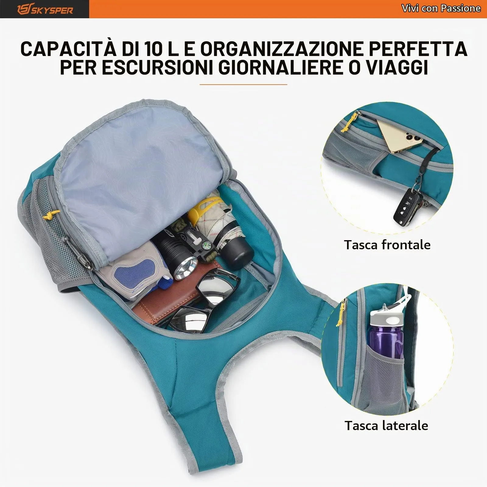 SKYSPER Zaino Leggero Pieghevole 10L - immagine 3