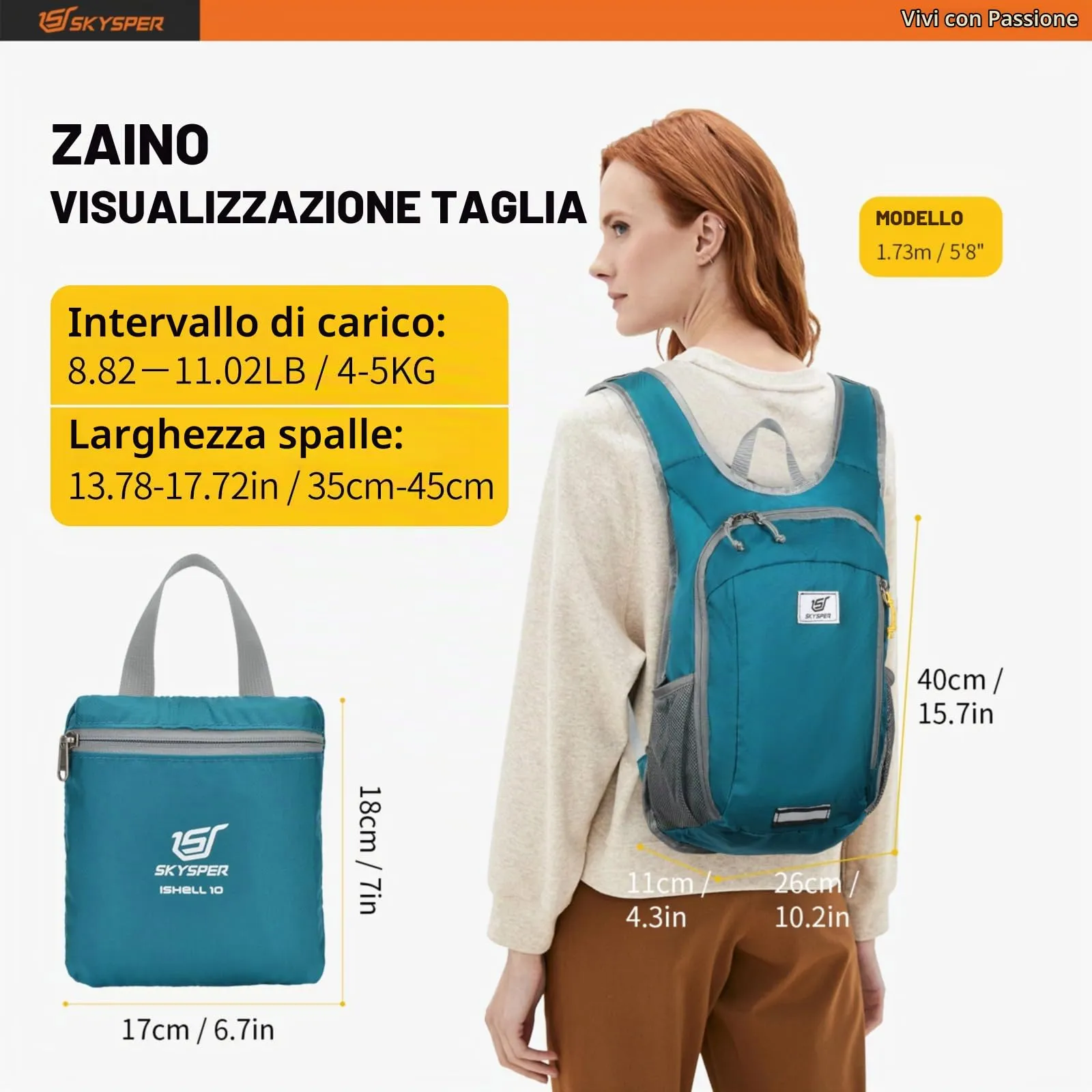 SKYSPER Zaino Leggero Pieghevole 10L - immagine 6