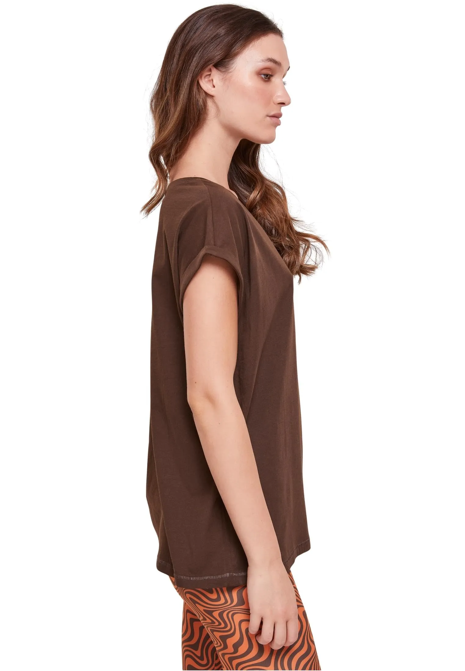 Urban Classics Ladies Extended Shoulder Tee - Brown, L - immagine 2