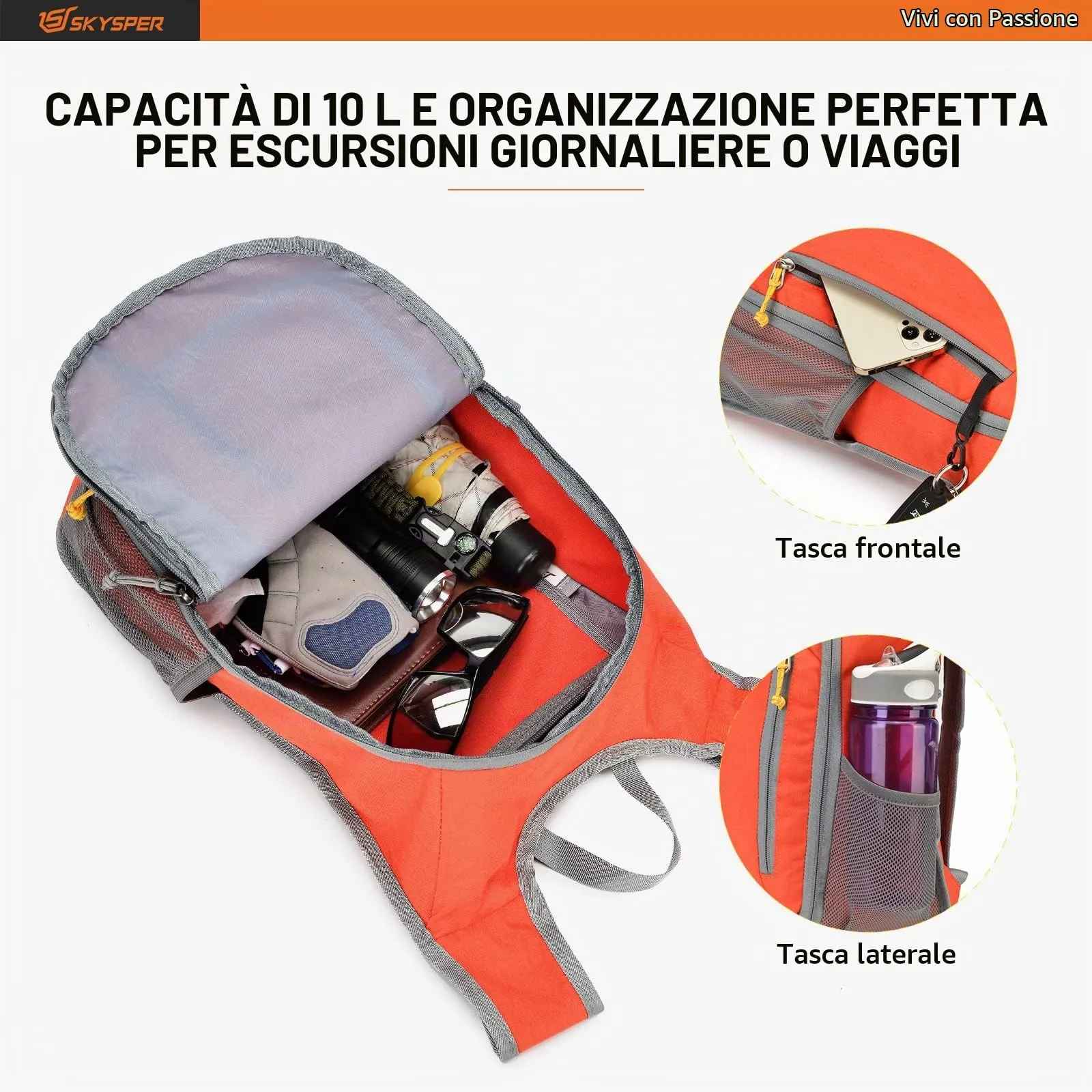SKYSPER Zaino Leggero Pieghevole 10L - immagine 3