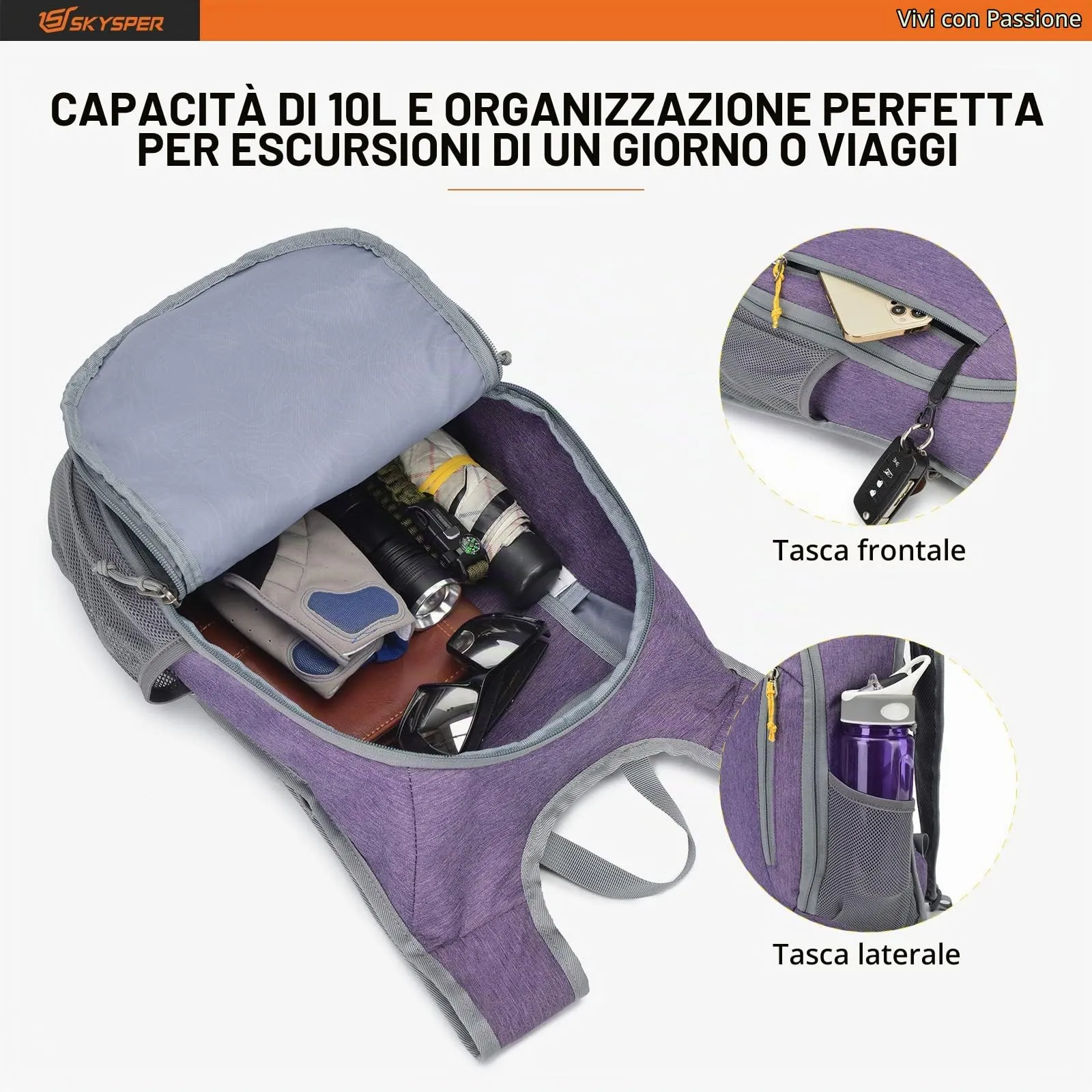 SKYSPER Zaino Leggero Pieghevole 10L - immagine 3