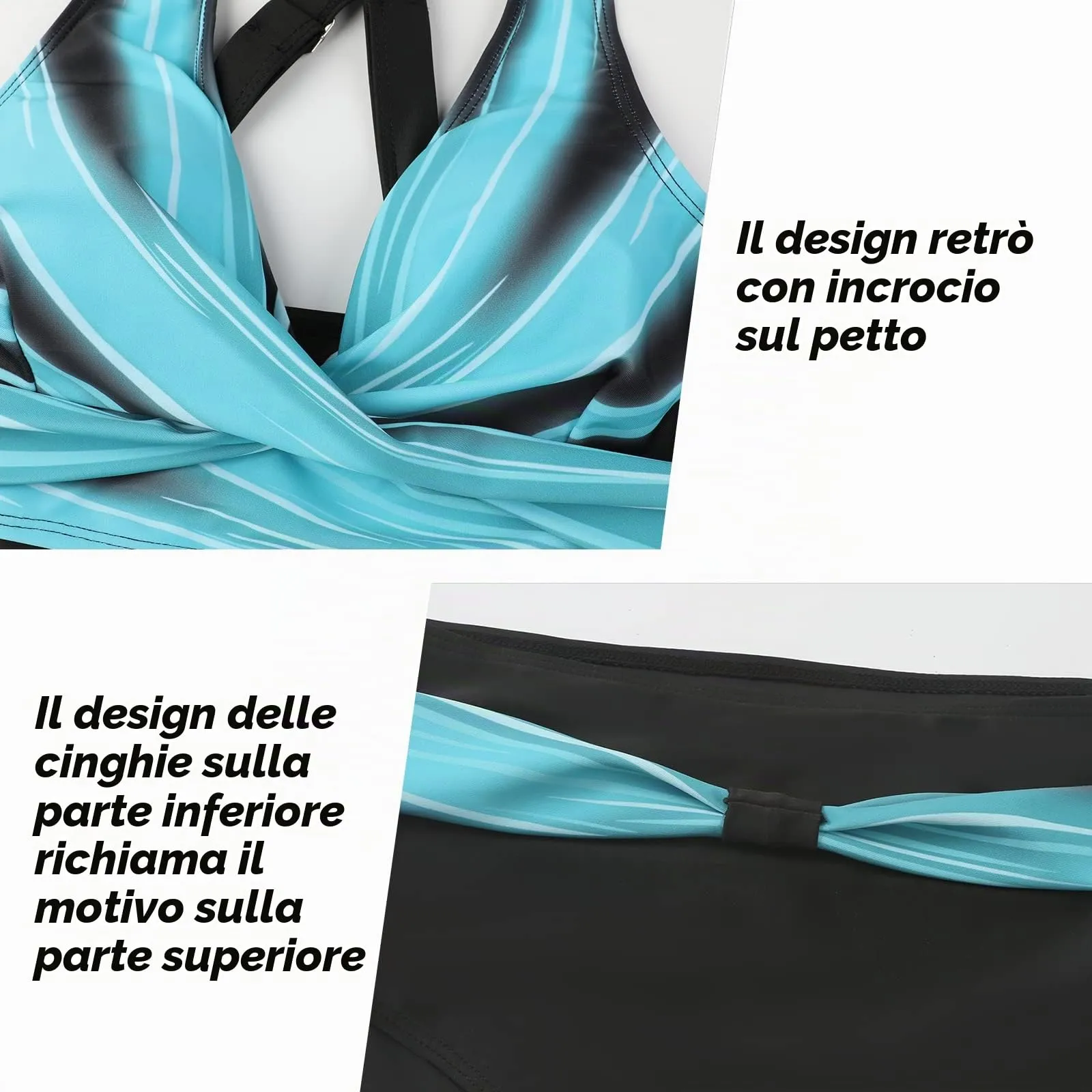 Adigaber Costume da Bagno Bikini Due Pezzi Vita Alta Stampato Tie Dye per Donna - immagine 5