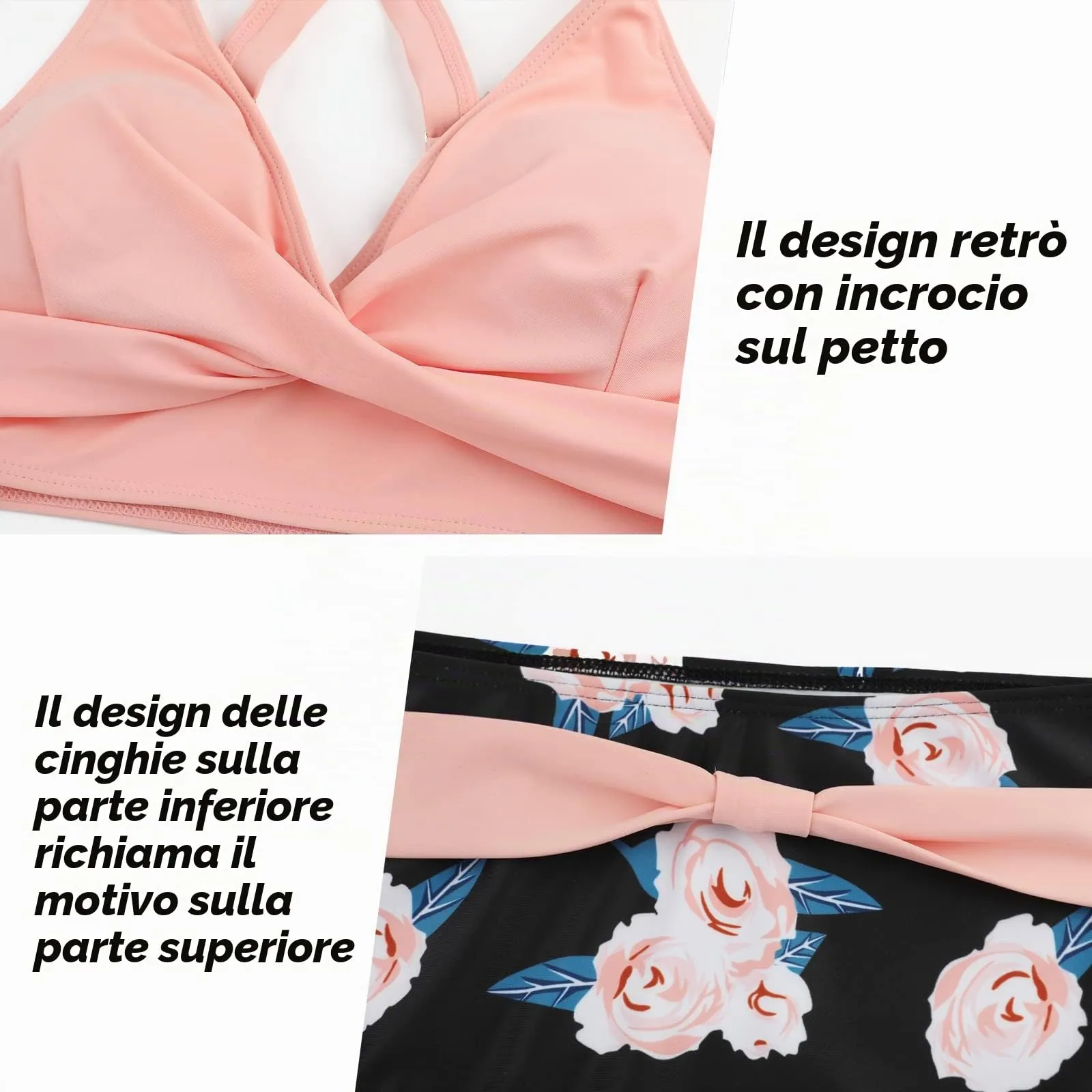 Adigaber Costume da Bagno Bikini Due Pezzi Donna Vita Alta Stampato Floreale Rosa - immagine 5