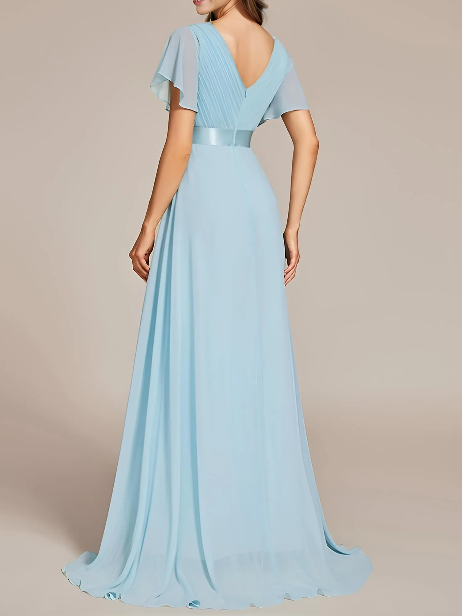 Ever-Pretty Abito da Cerimonia Donna Scollo a V Linea ad A con Spacco Cielo Blu 40 - immagine 2