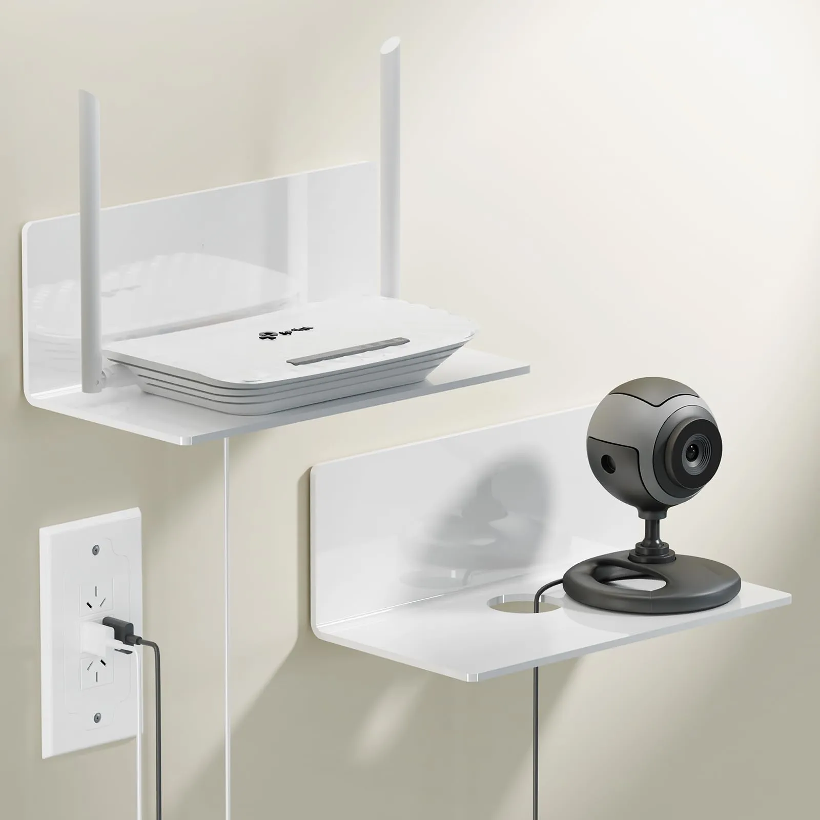 Toski Set di 2 Mensole Autoadesive da Parete in Acrilico, 23 cm, Bianco - immagine 1