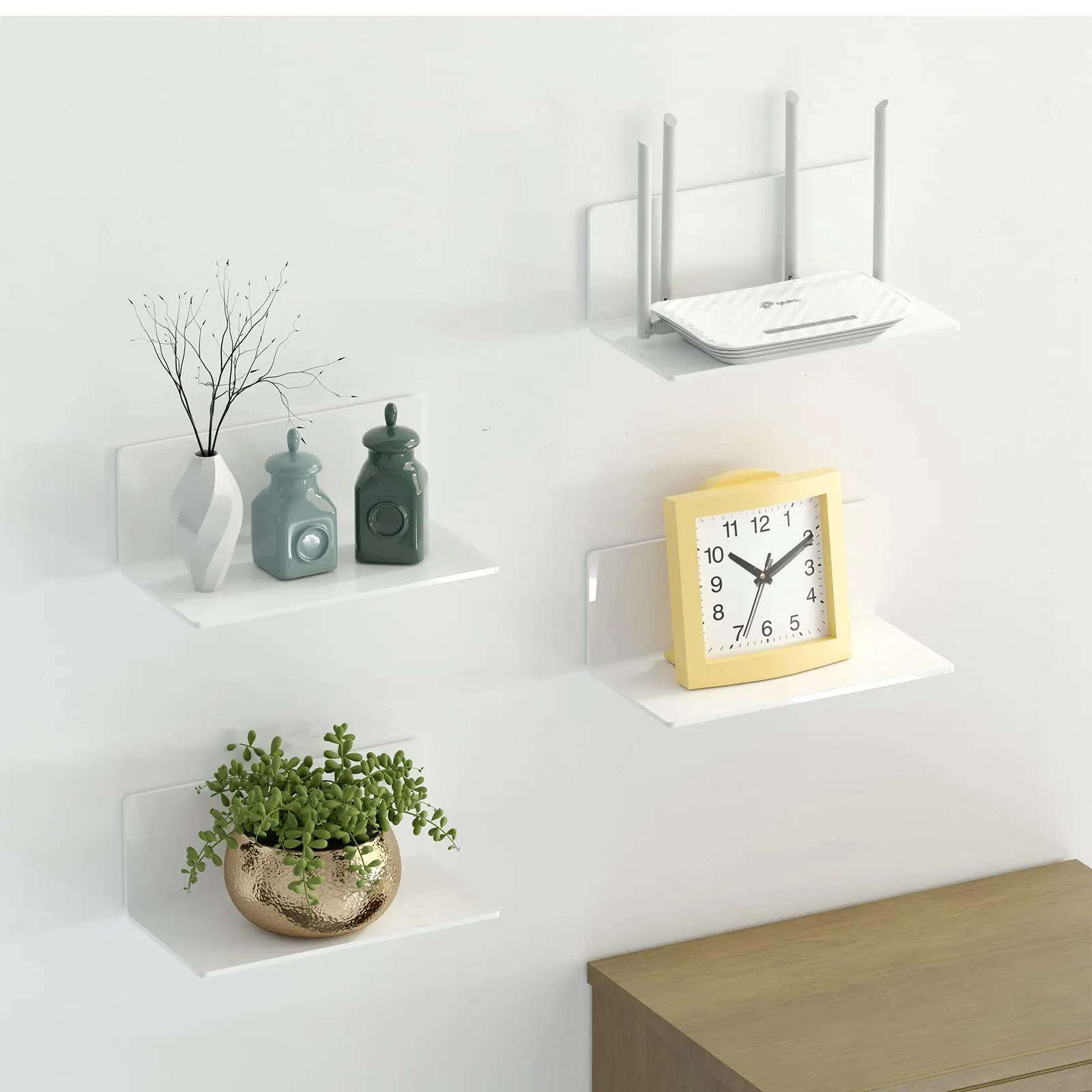 Toski Set di 2 Mensole Autoadesive da Parete in Acrilico, 23 cm, Bianco - immagine 4