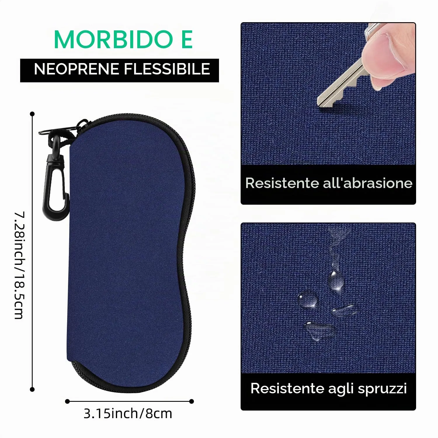 MoKo Custodia Occhiali in Neoprene con Chiusura a Cerniera - Blu Scuro - immagine 2