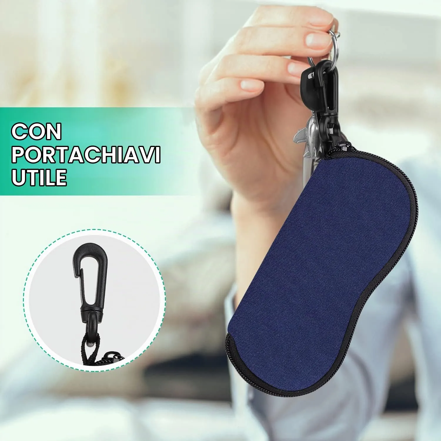 MoKo Custodia Occhiali in Neoprene con Chiusura a Cerniera - Blu Scuro - immagine 4