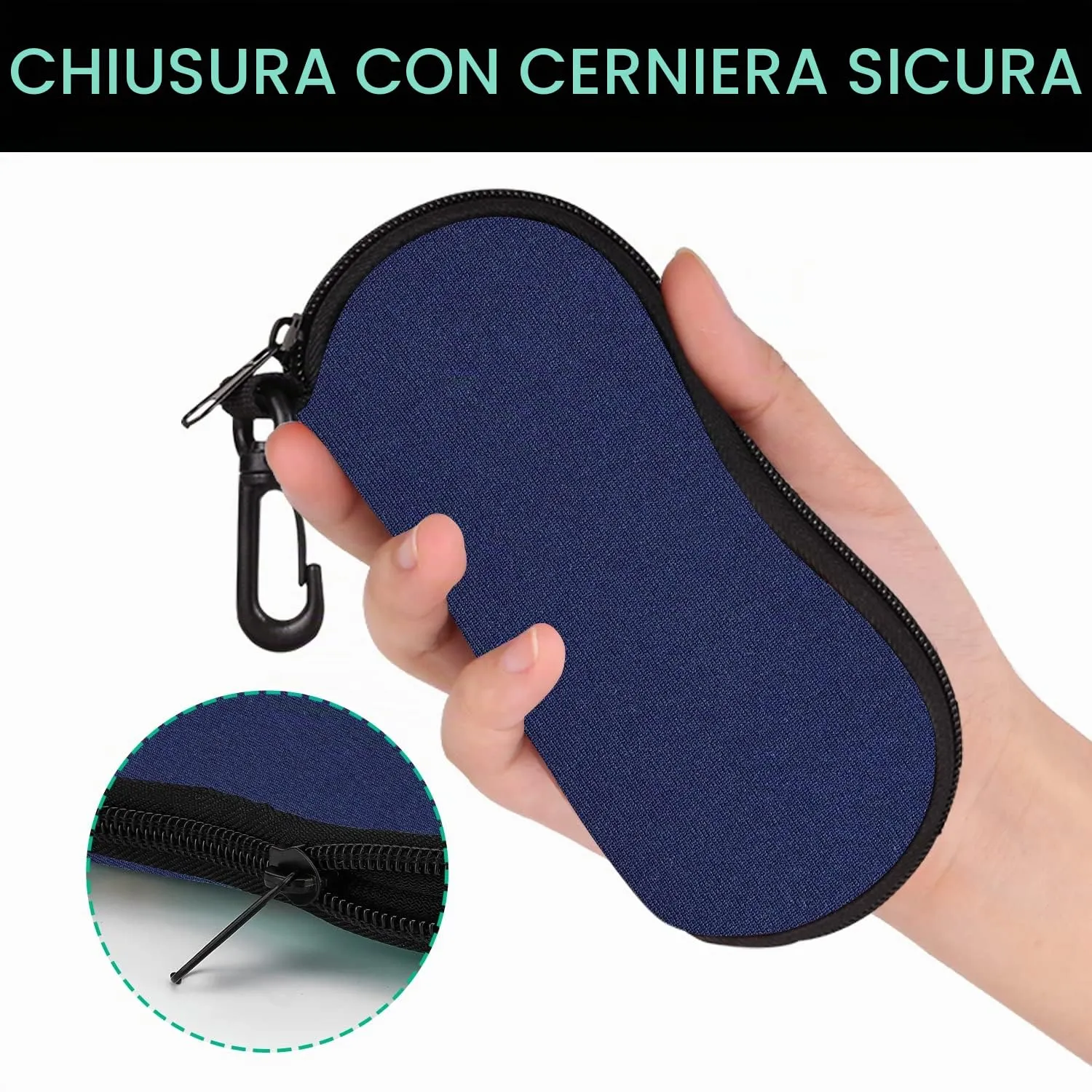 MoKo Custodia Occhiali in Neoprene con Chiusura a Cerniera - Blu Scuro - immagine 5