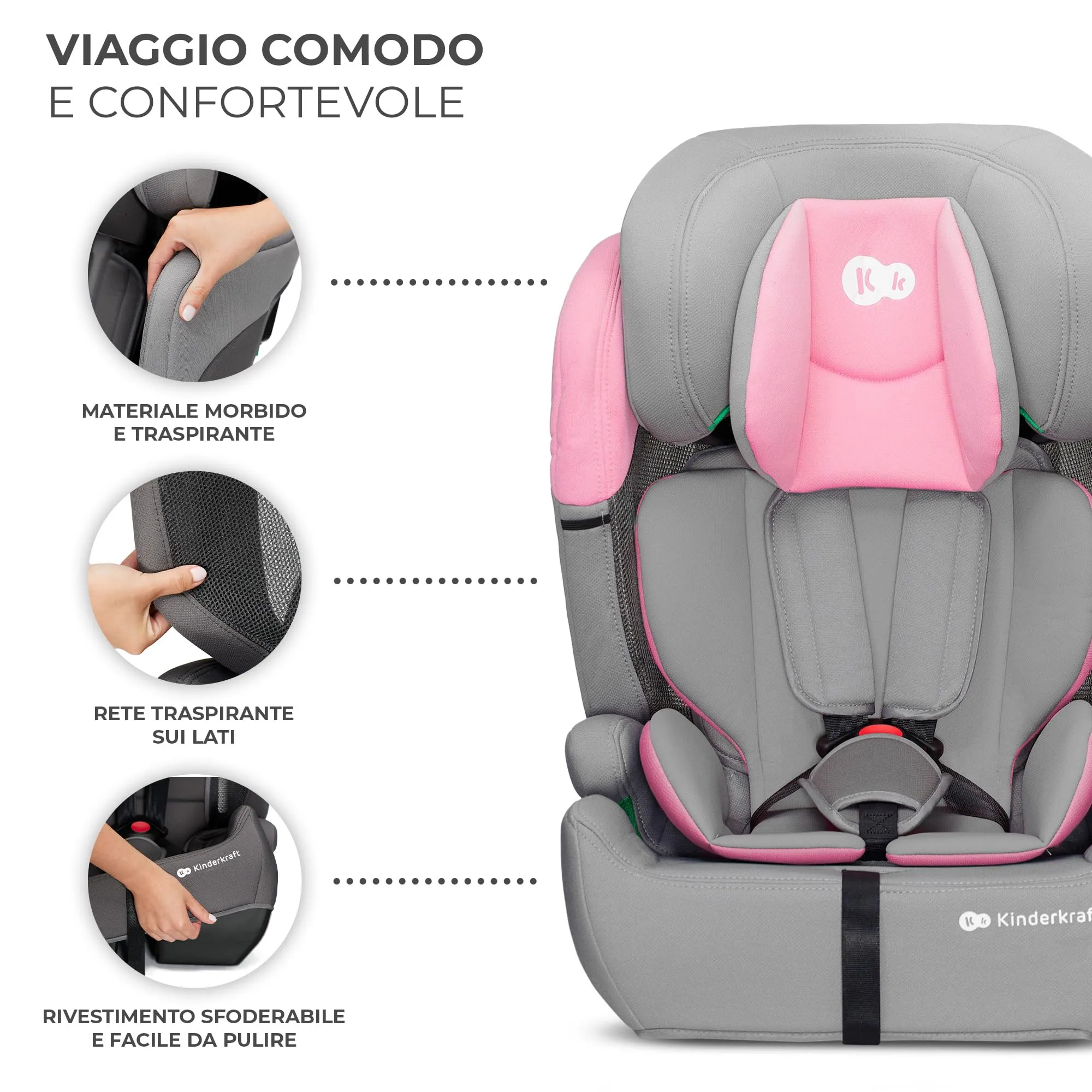 Kinderkraft Comfort Up i-Size Seggiolino Auto 76-150 cm (9-36 kg) Gruppo 1/2/3, Rosa - immagine 8