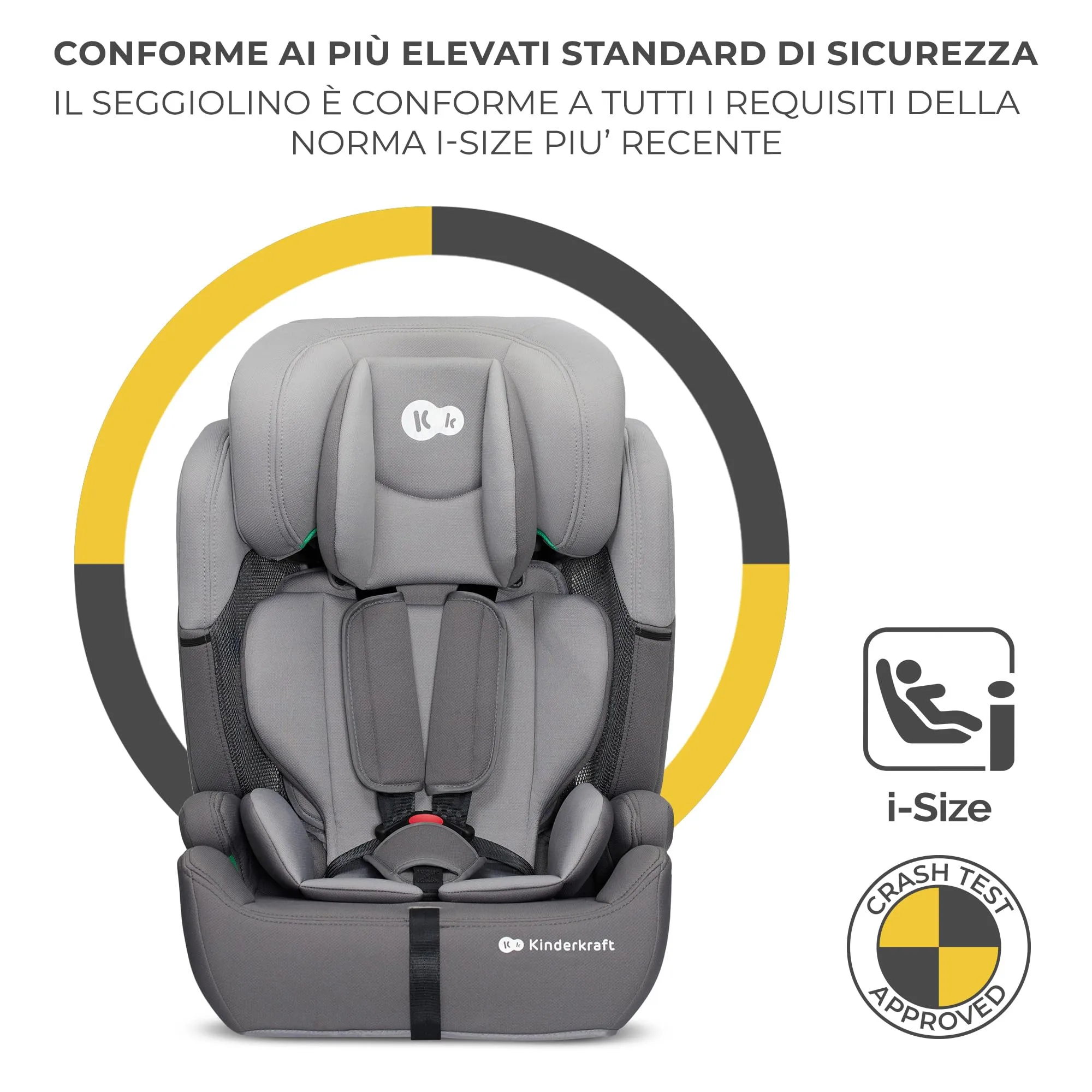 Kinderkraft Comfort Up i-Size Seggiolino Auto 76-150 cm (9-36 kg), Gruppo 1/2/3, Grigio - immagine 3