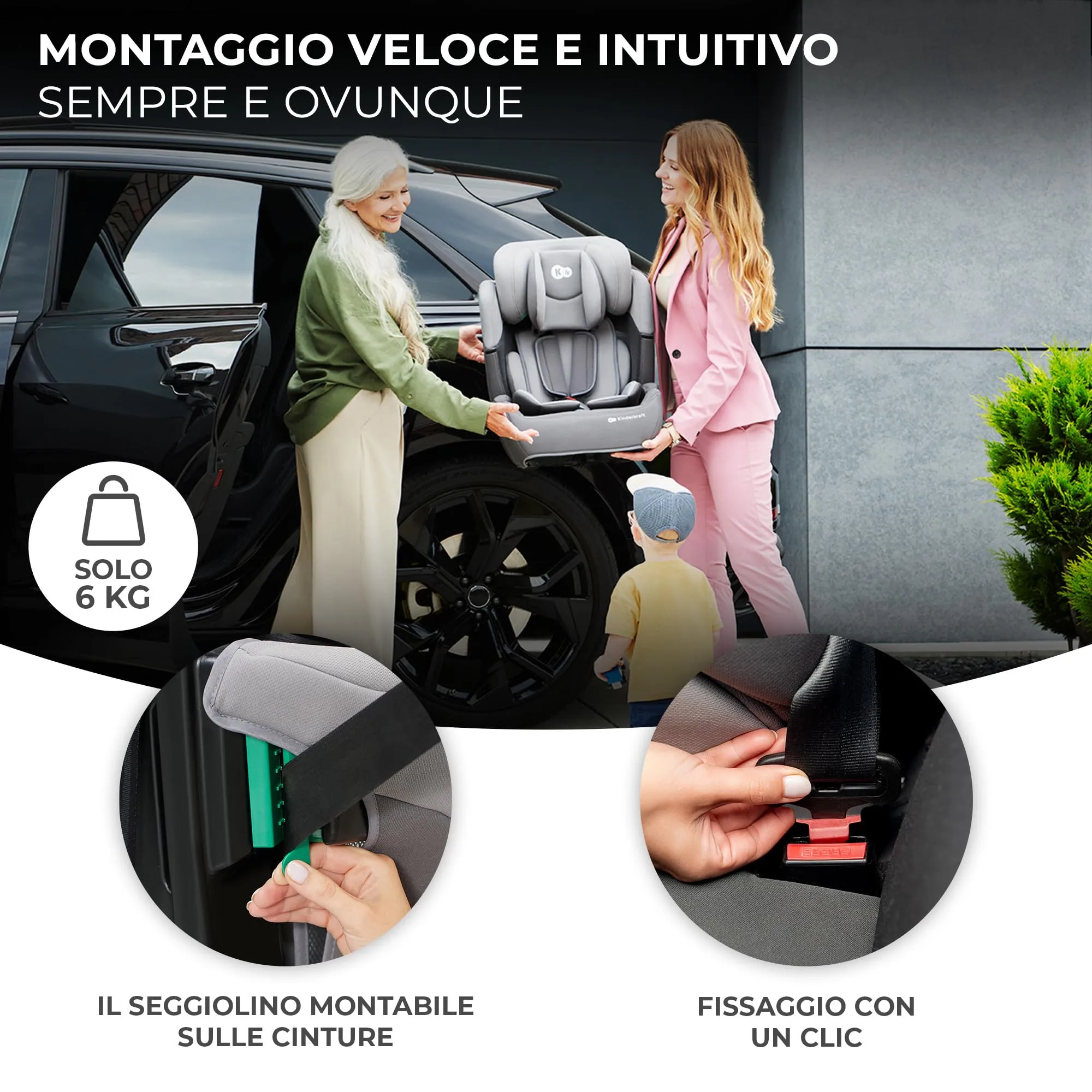 Kinderkraft Comfort Up i-Size Seggiolino Auto 76-150 cm (9-36 kg), Gruppo 1/2/3, Grigio - immagine 4