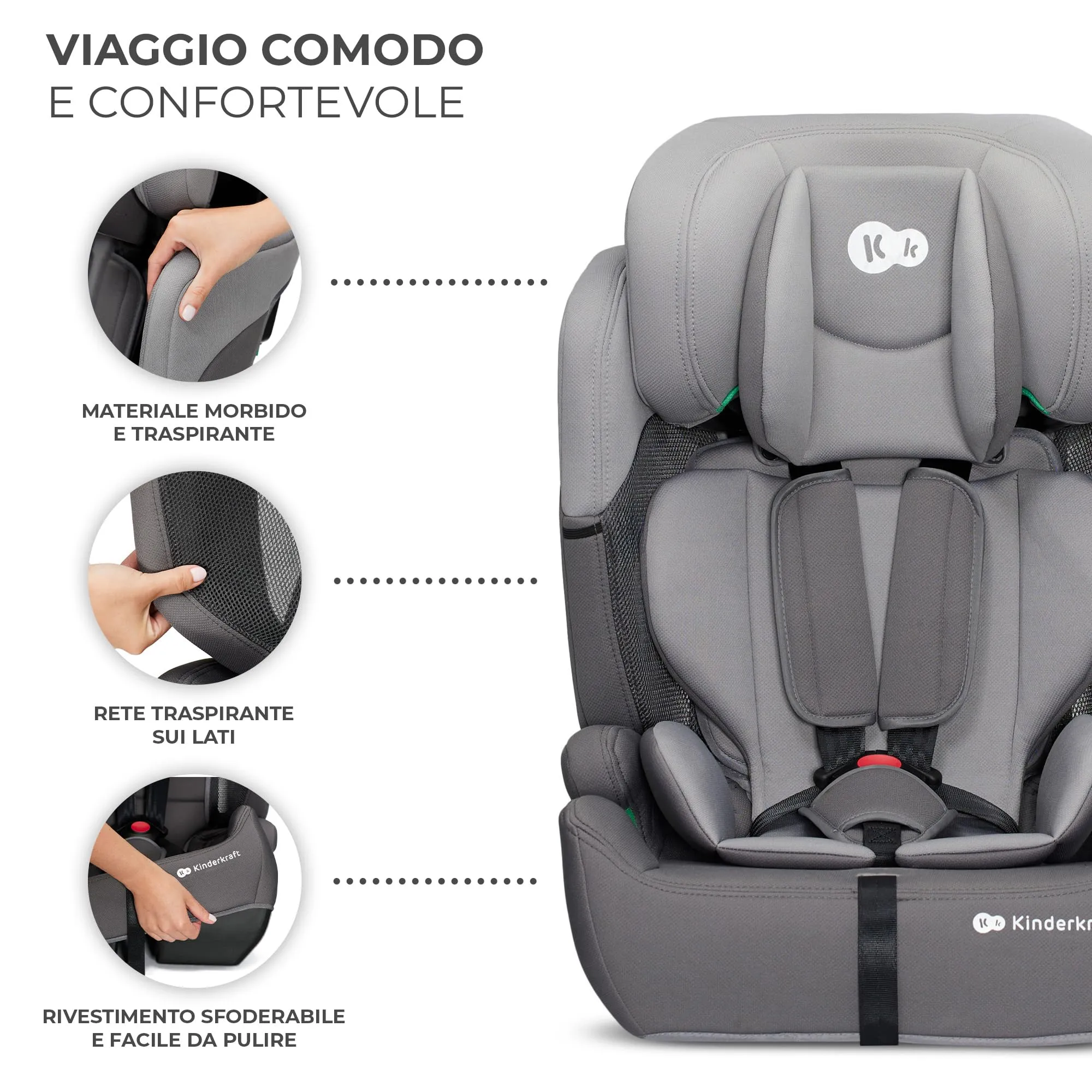 Kinderkraft Comfort Up i-Size Seggiolino Auto 76-150 cm (9-36 kg), Gruppo 1/2/3, Grigio - immagine 8
