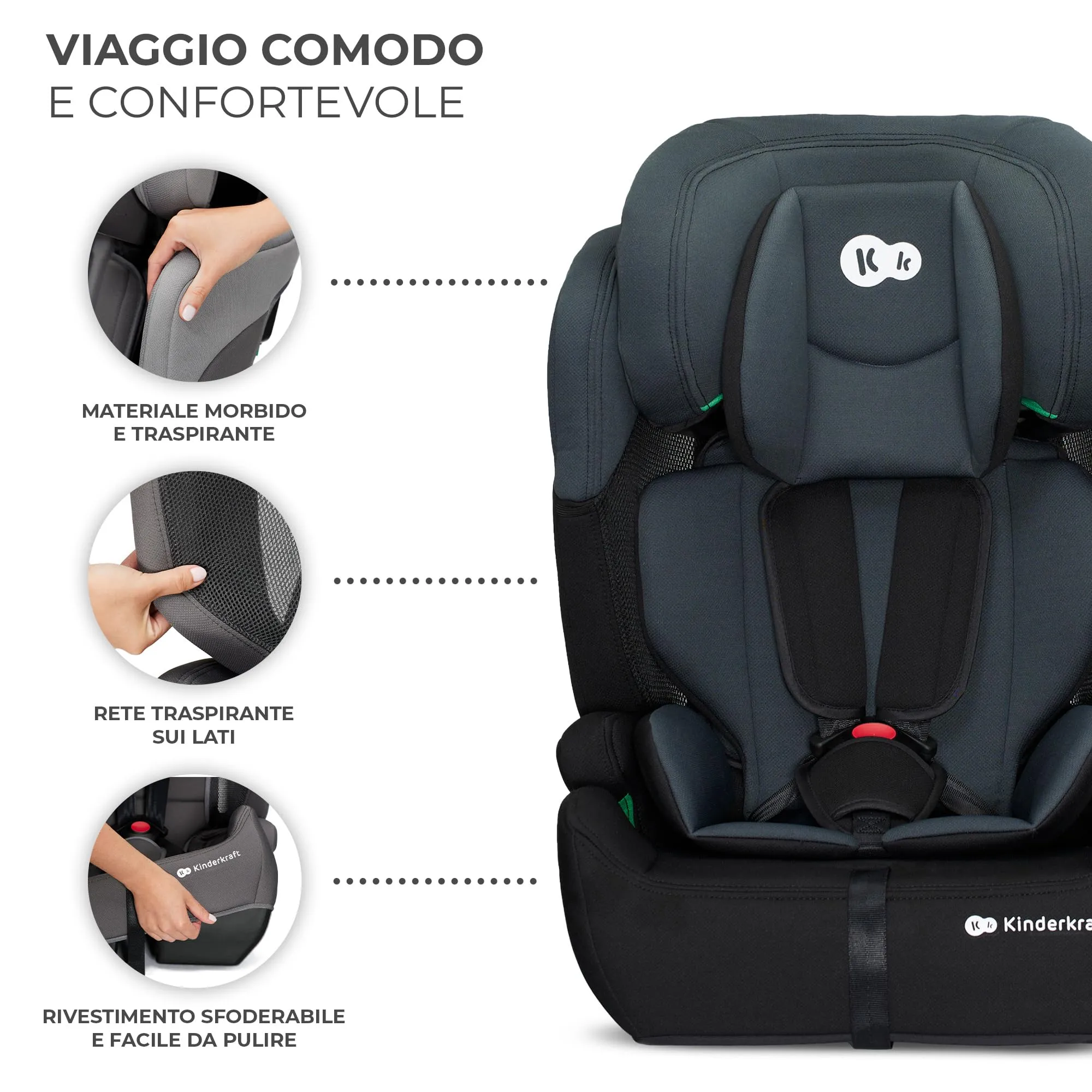 Kinderkraft Comfort Up I-Size Seggiolino Auto 76-150 cm, Gruppo 1/2/3, Nero - immagine 8