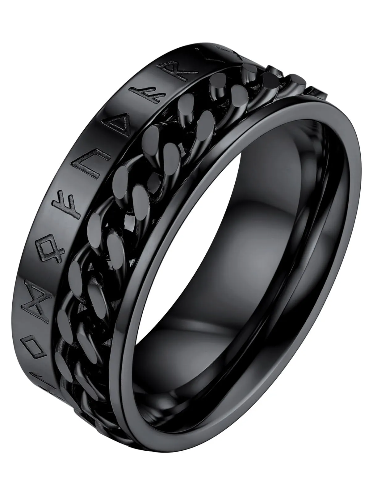 FaithHeart Anello a Catena Vichingo Personalizzabile con Rune, Acciaio Inossidabile, Stile A-nero-custom - immagine 1