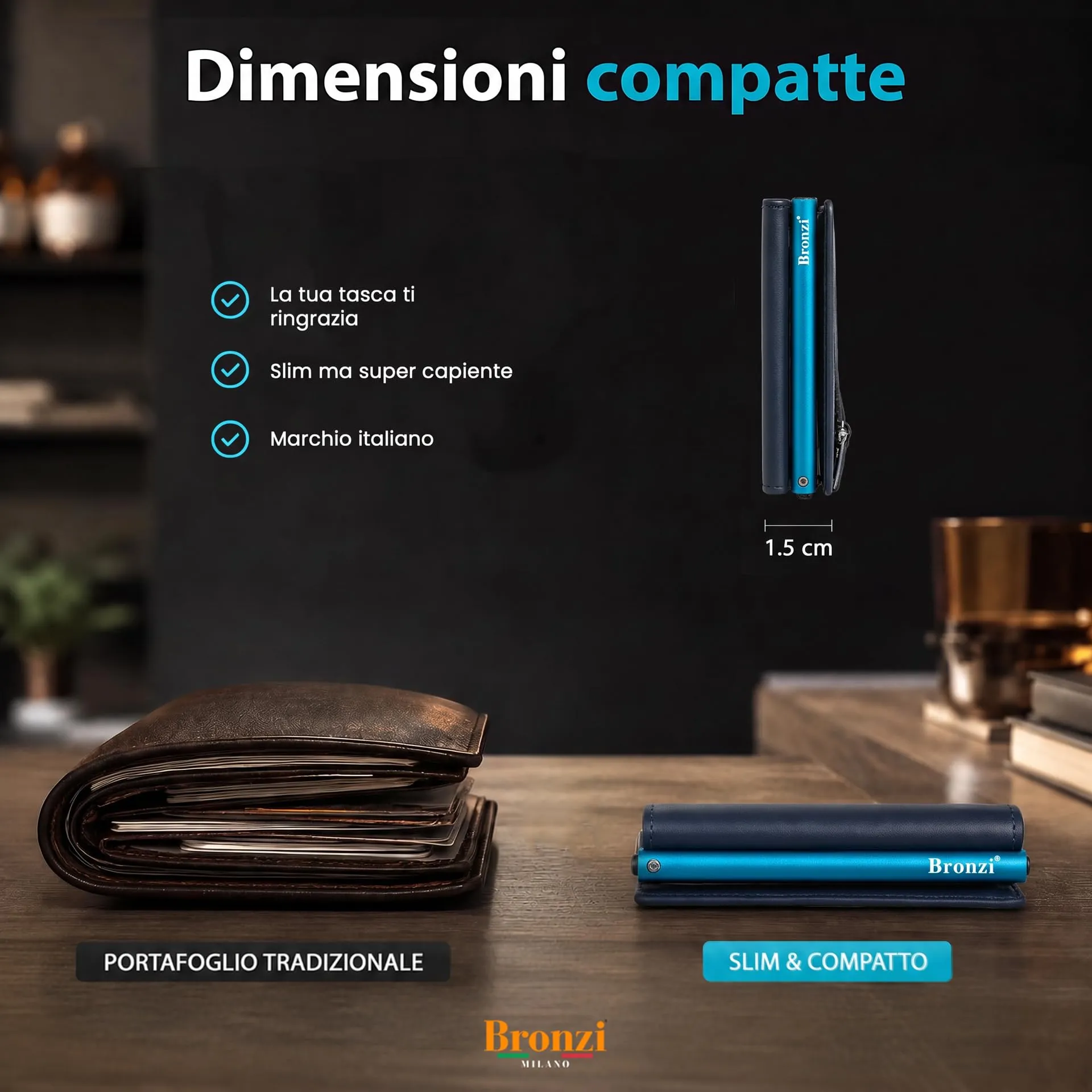 Bronzi Portafoglio Porta Carte Credito Slim per Uomo, Protezione RFID, Blu - immagine 5