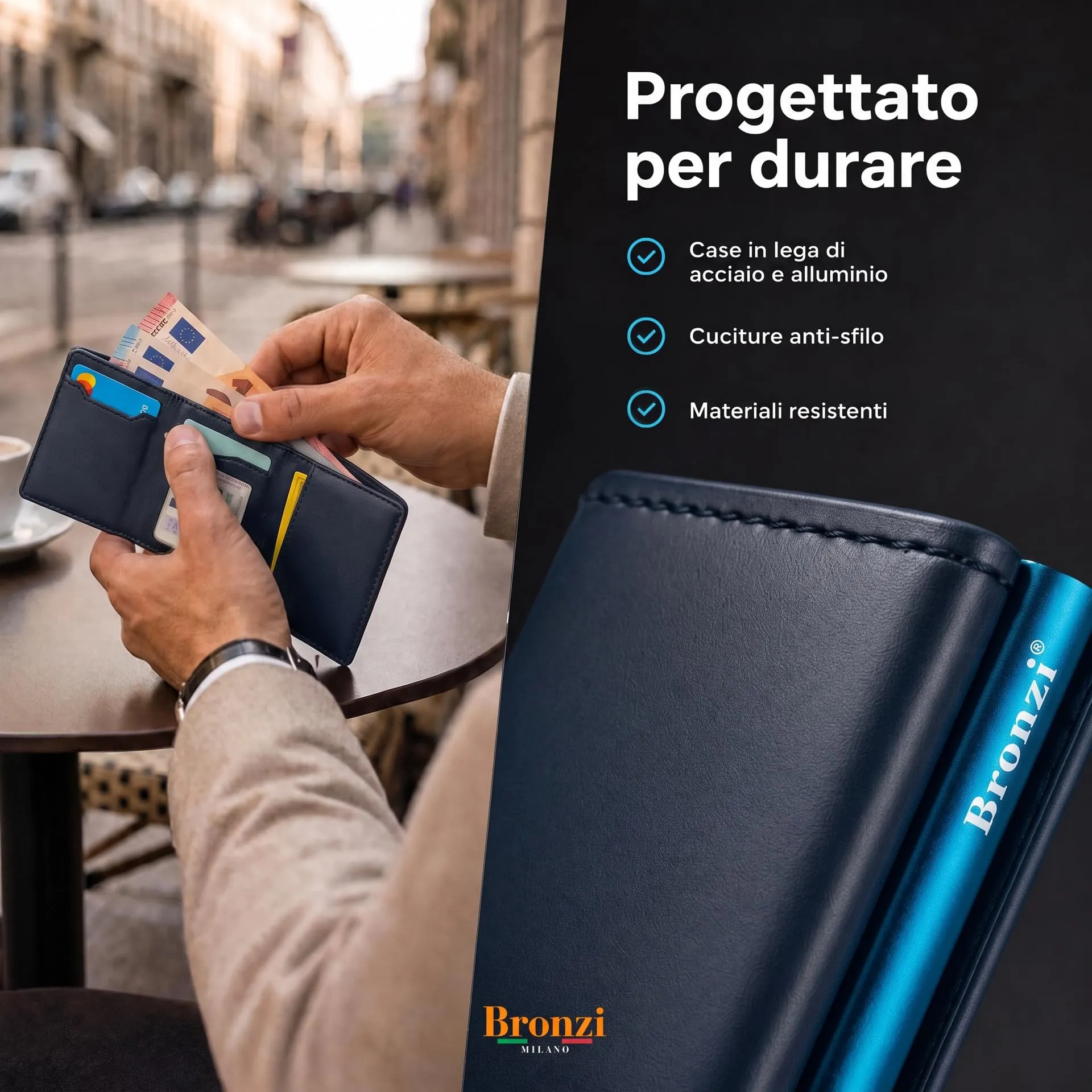 Bronzi Portafoglio Porta Carte Credito Slim per Uomo, Protezione RFID, Blu - immagine 6
