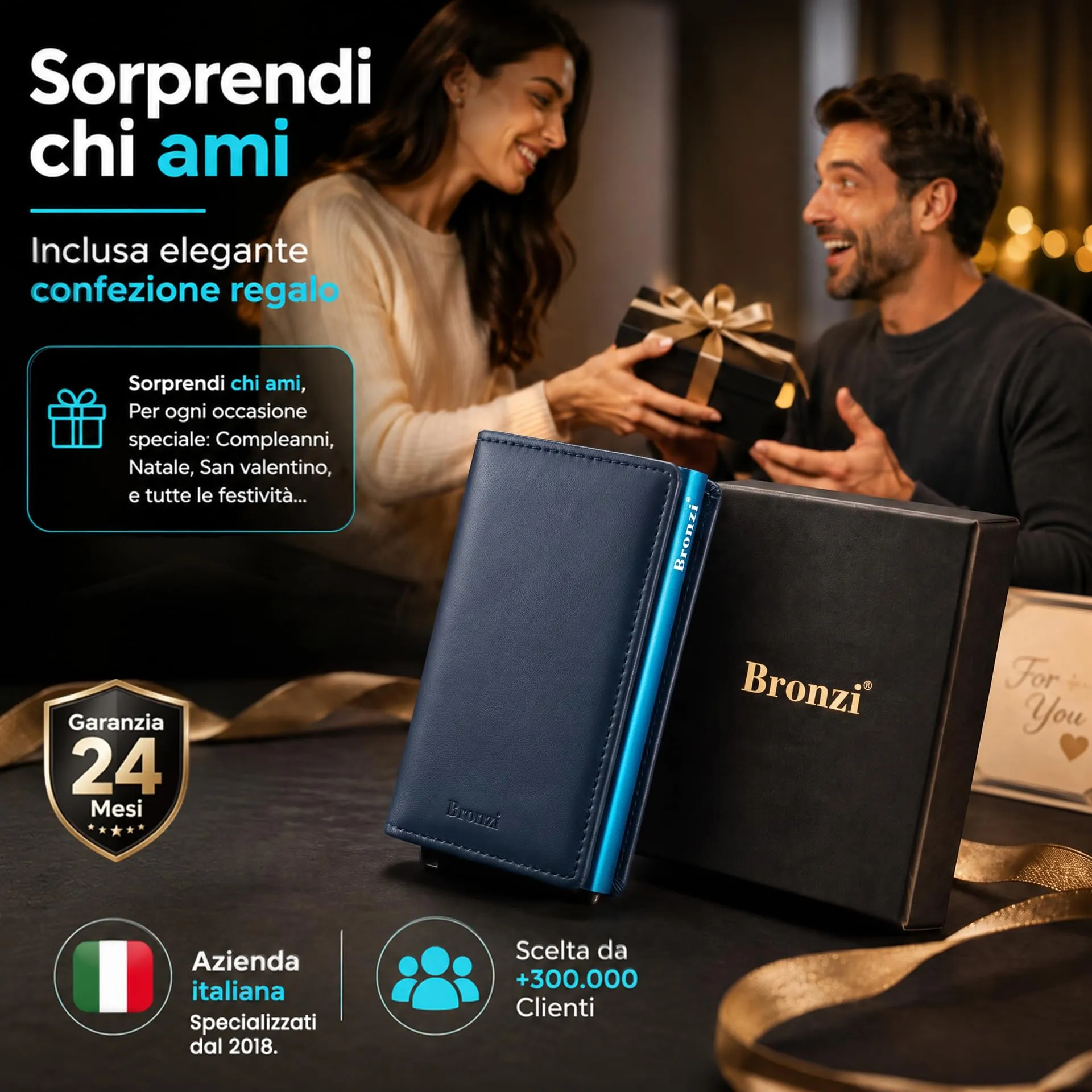 Bronzi Portafoglio Porta Carte Credito Slim per Uomo, Protezione RFID, Blu - immagine 7