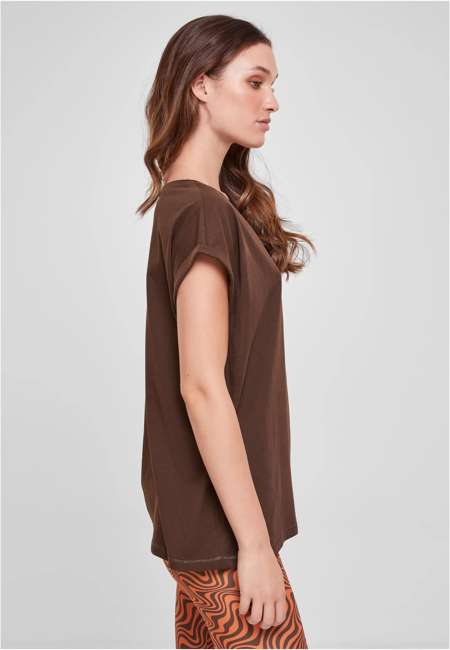 Urban Classics Ladies Extended Shoulder Tee, Brown, M - immagine 8