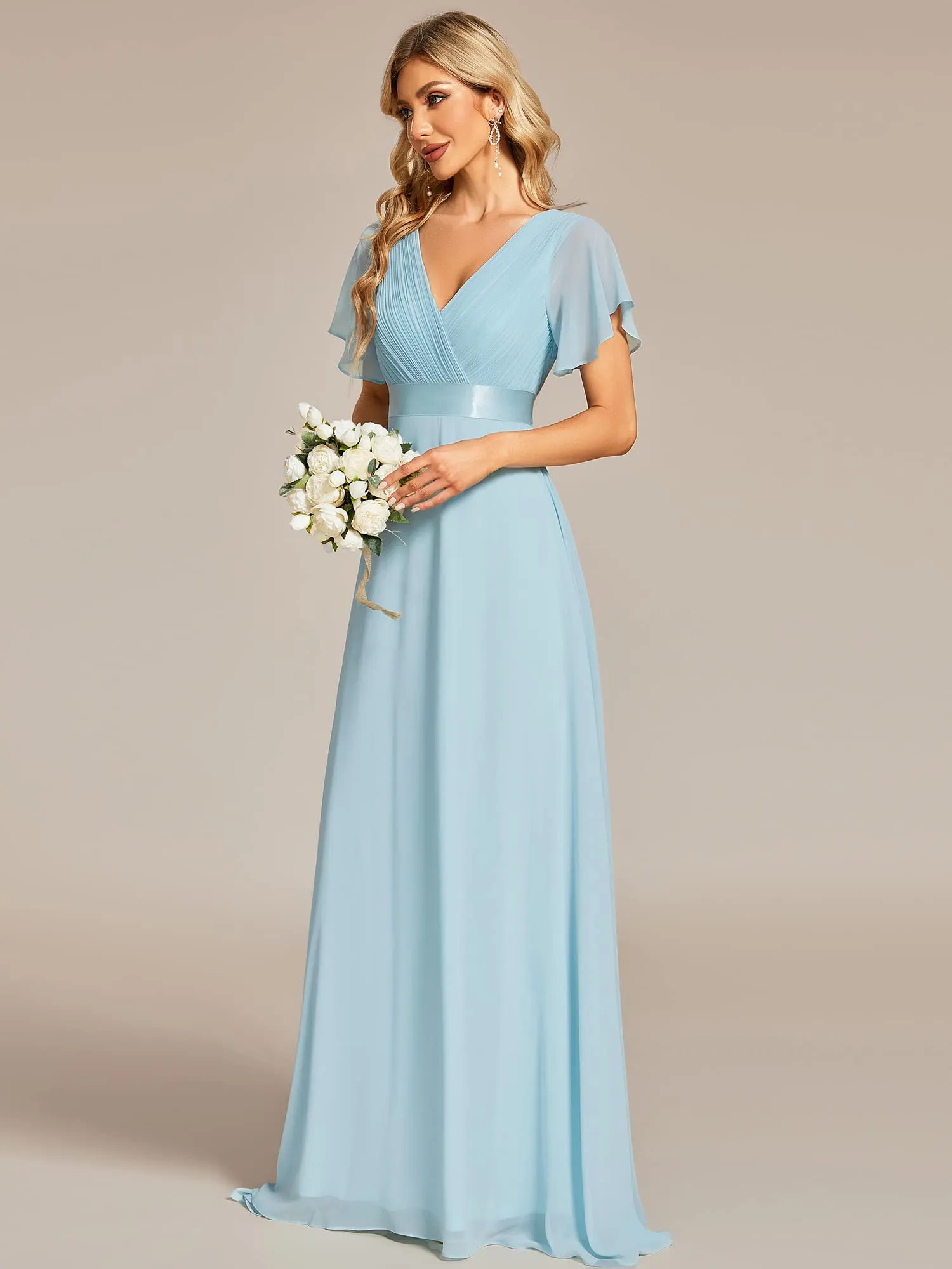 Ever-Pretty Vestito da Cocktail Donna Scollo a V Linea ad A con Spacco Cielo Blu 52 - immagine 3