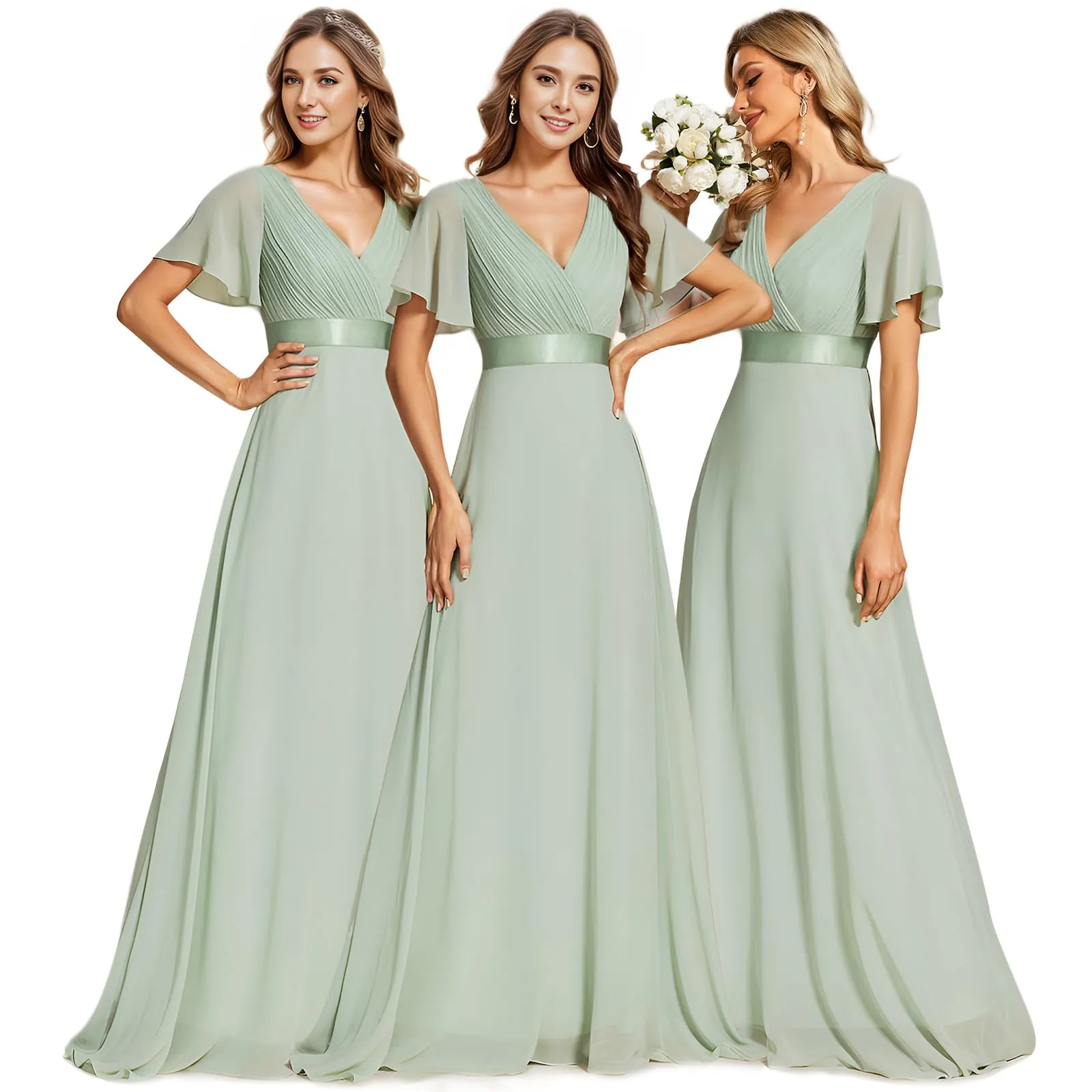 Ever-Pretty Abito da Cerimonia Donna Scollo a V Linea ad A con Spacco Menta Verde 58 - immagine 2