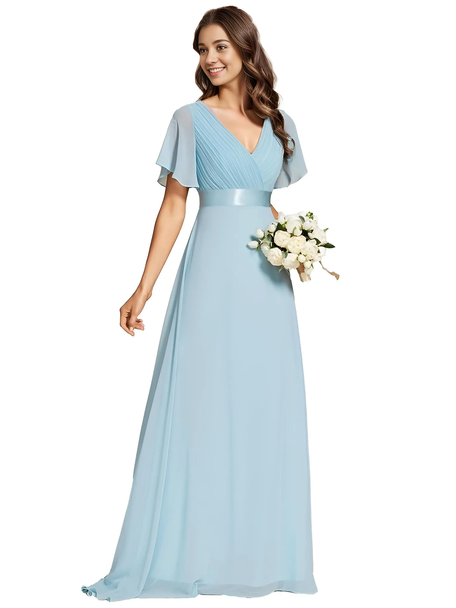 Ever-Pretty Abito da Sera Donna Scollo a V Linea ad A con Spacco Cielo Blu 46 - immagine 1