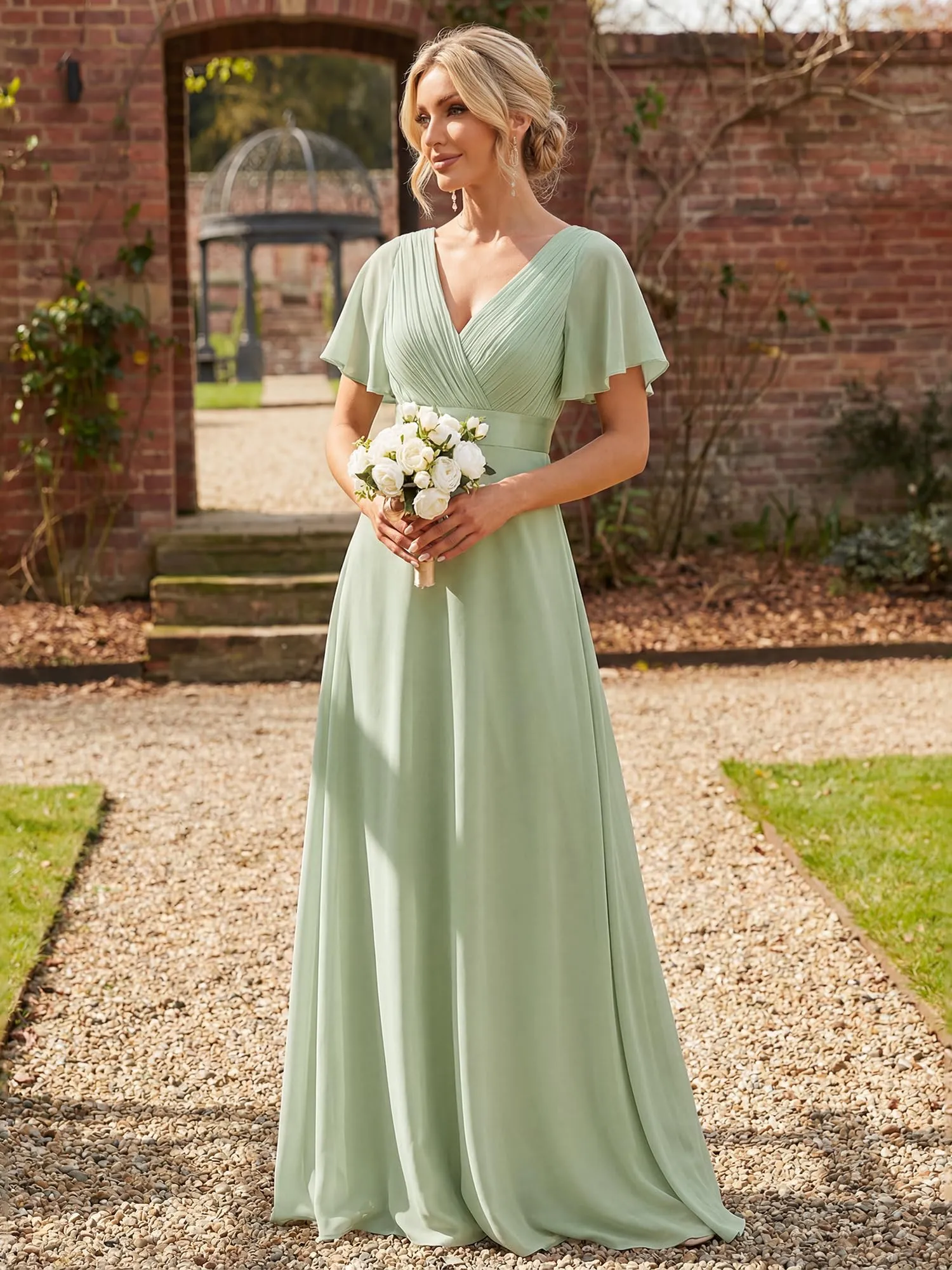 Ever-Pretty Vestito da Cocktail Donna Scollo a V Linea ad A con Spacco, Menta Verde, 52 - immagine 3