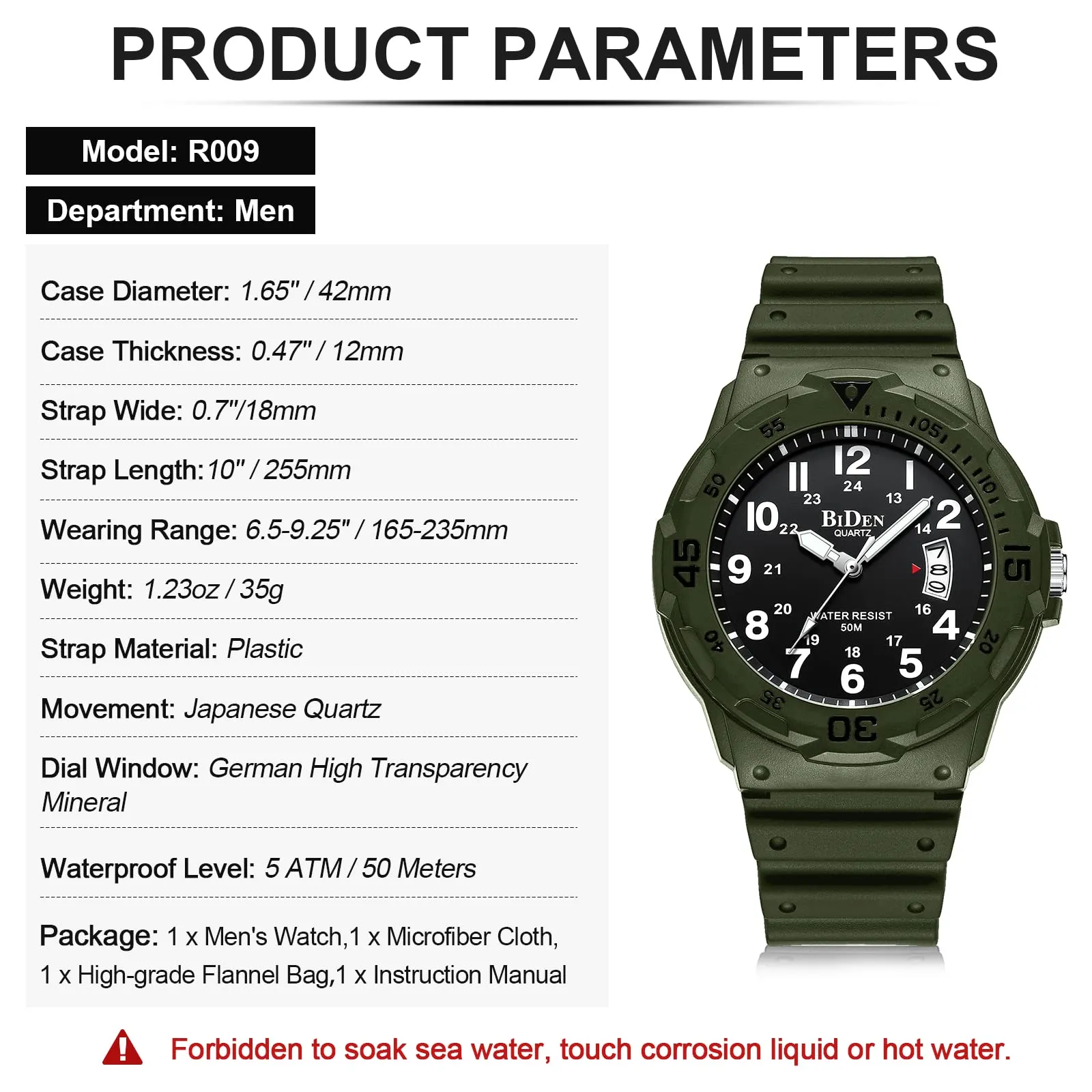 HANPOSH Orologio Uomo Analogico Quarzo Impermeabile con Data Luminosa R009 - immagine 8