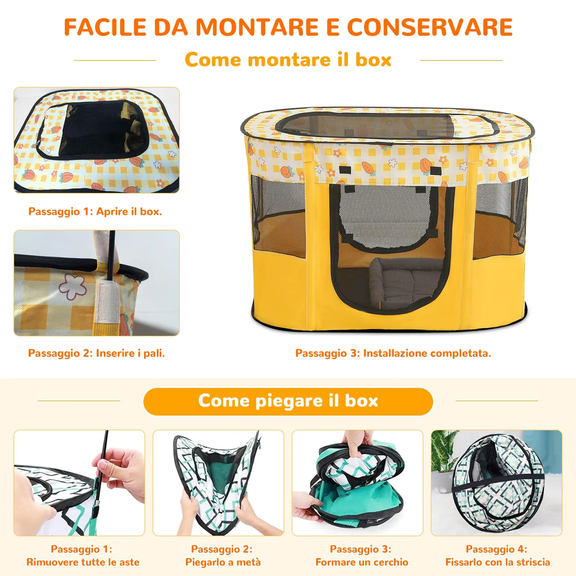 ALLSOPETS Recinto per Cani da Interno Pieghevole, Carote Gialle, XXL - immagine 5