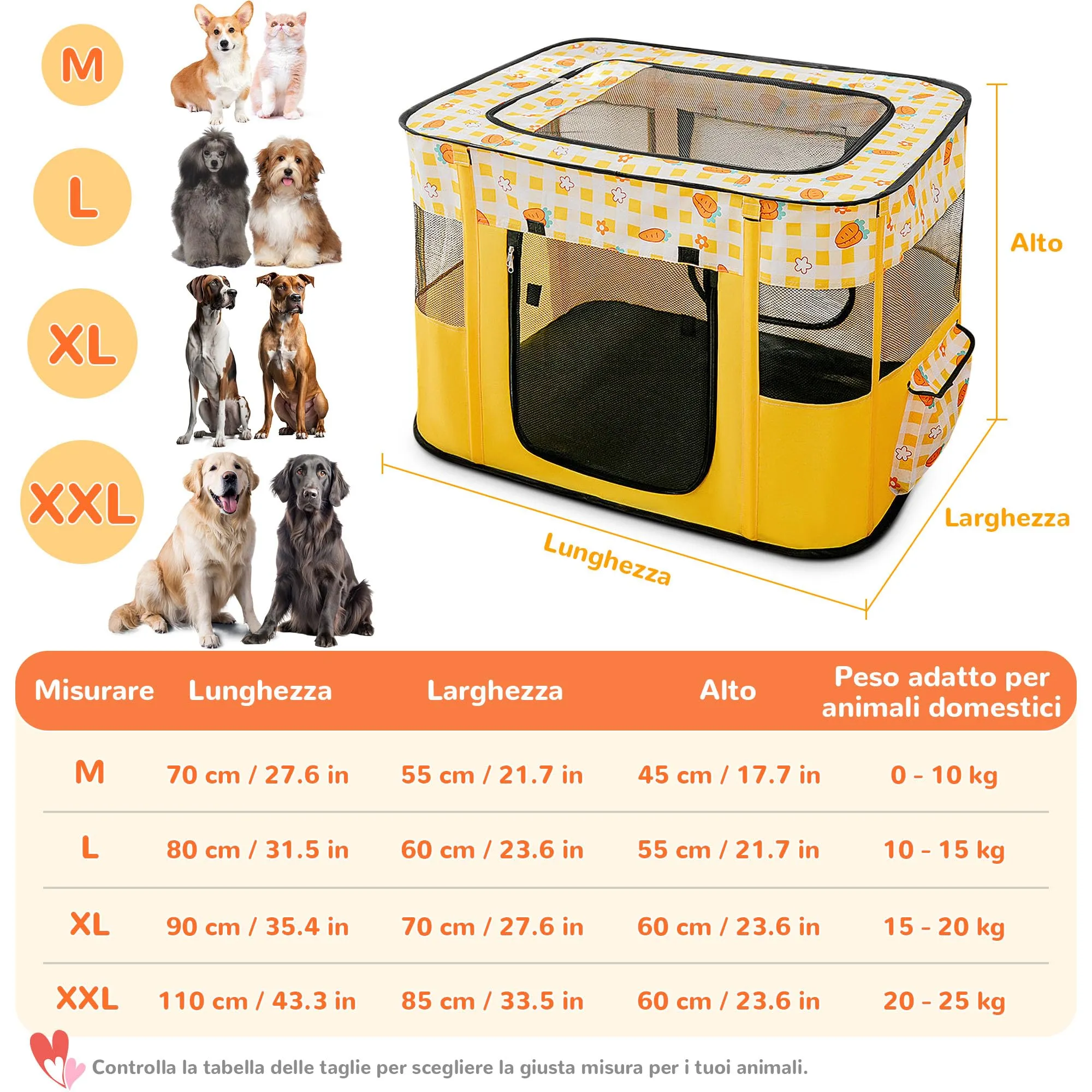 ALLSOPETS Recinto per Cani da Interno Pieghevole, Carote Gialle, XXL - immagine 6