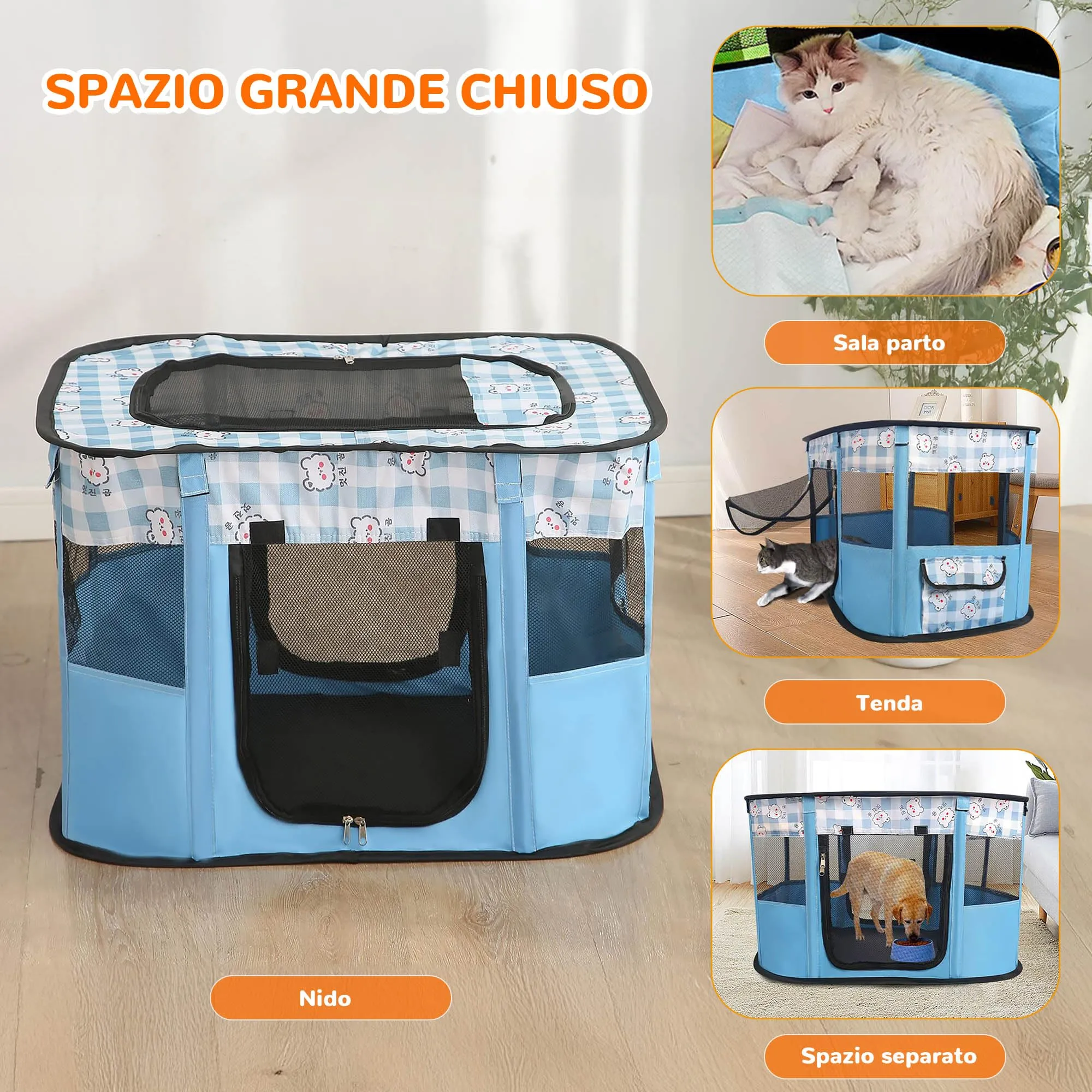 ALLSOPETS Recinto per Cani da Interno Pieghevole, Orsi Blu, XXL - immagine 3