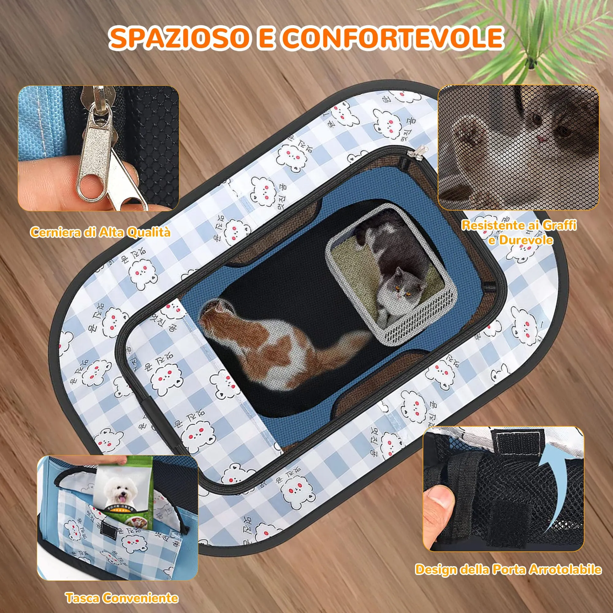 ALLSOPETS Recinto per Cani da Interno Pieghevole, Orsi Blu, XXL - immagine 4