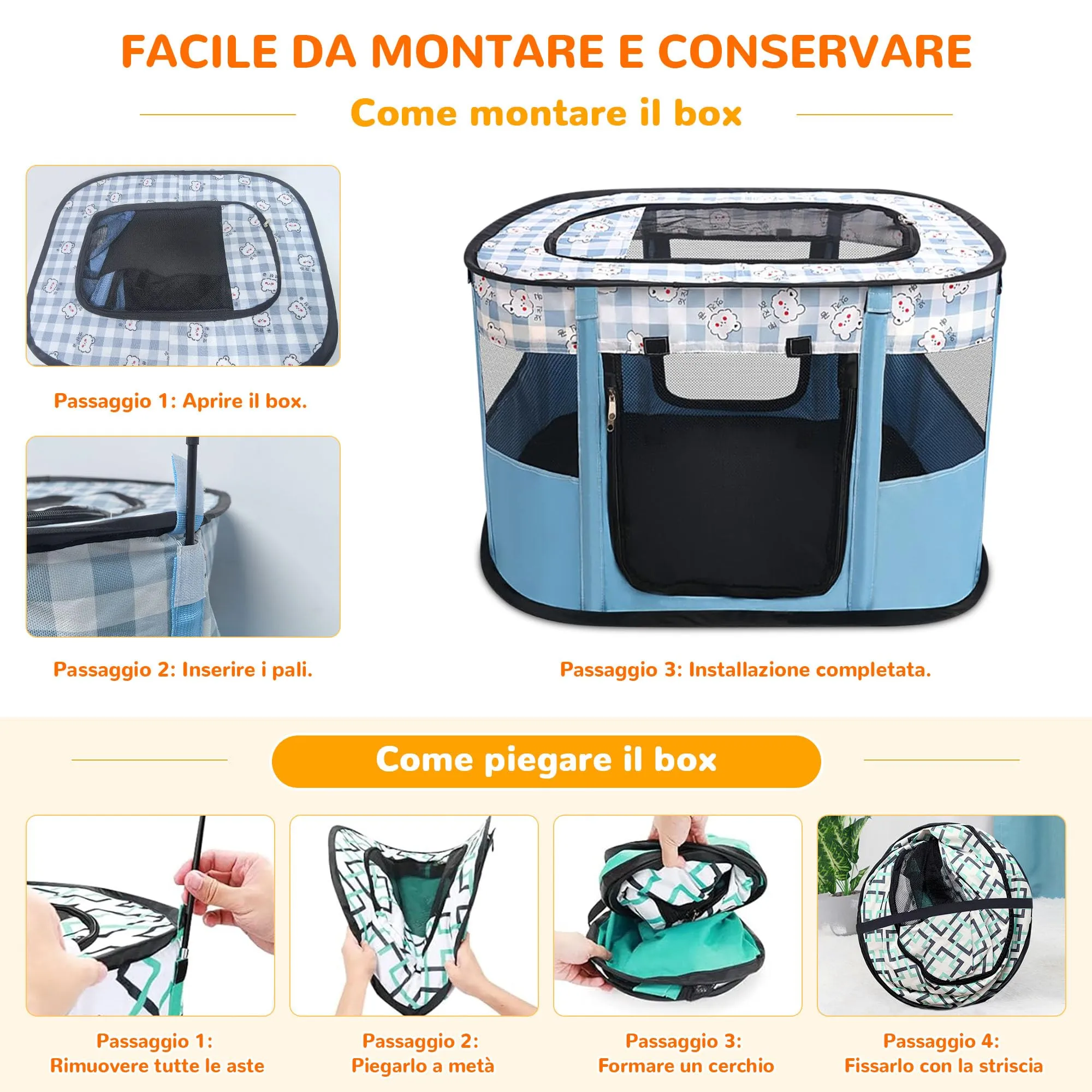 ALLSOPETS Recinto per Cani da Interno Pieghevole, Orsi Blu, XXL - immagine 5