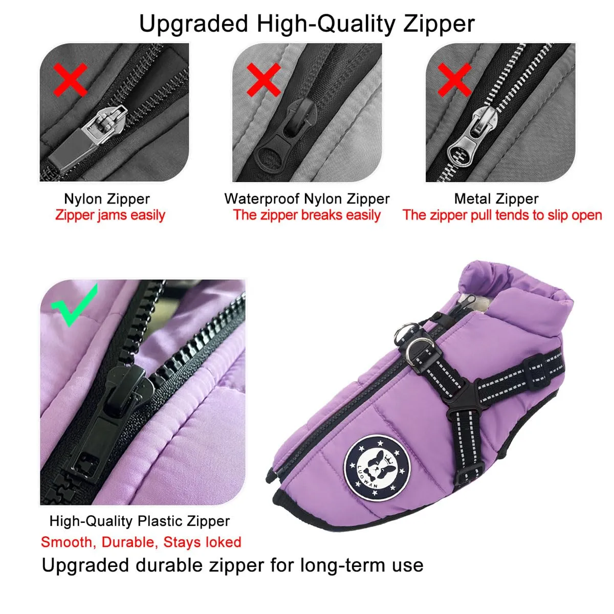 LUOWAN Cappotto Invernale Impermeabile per Cani di Piccola Taglia con Imbracatura e Strisce Riflettenti, Rosso, Taglia 16 - immagine 2