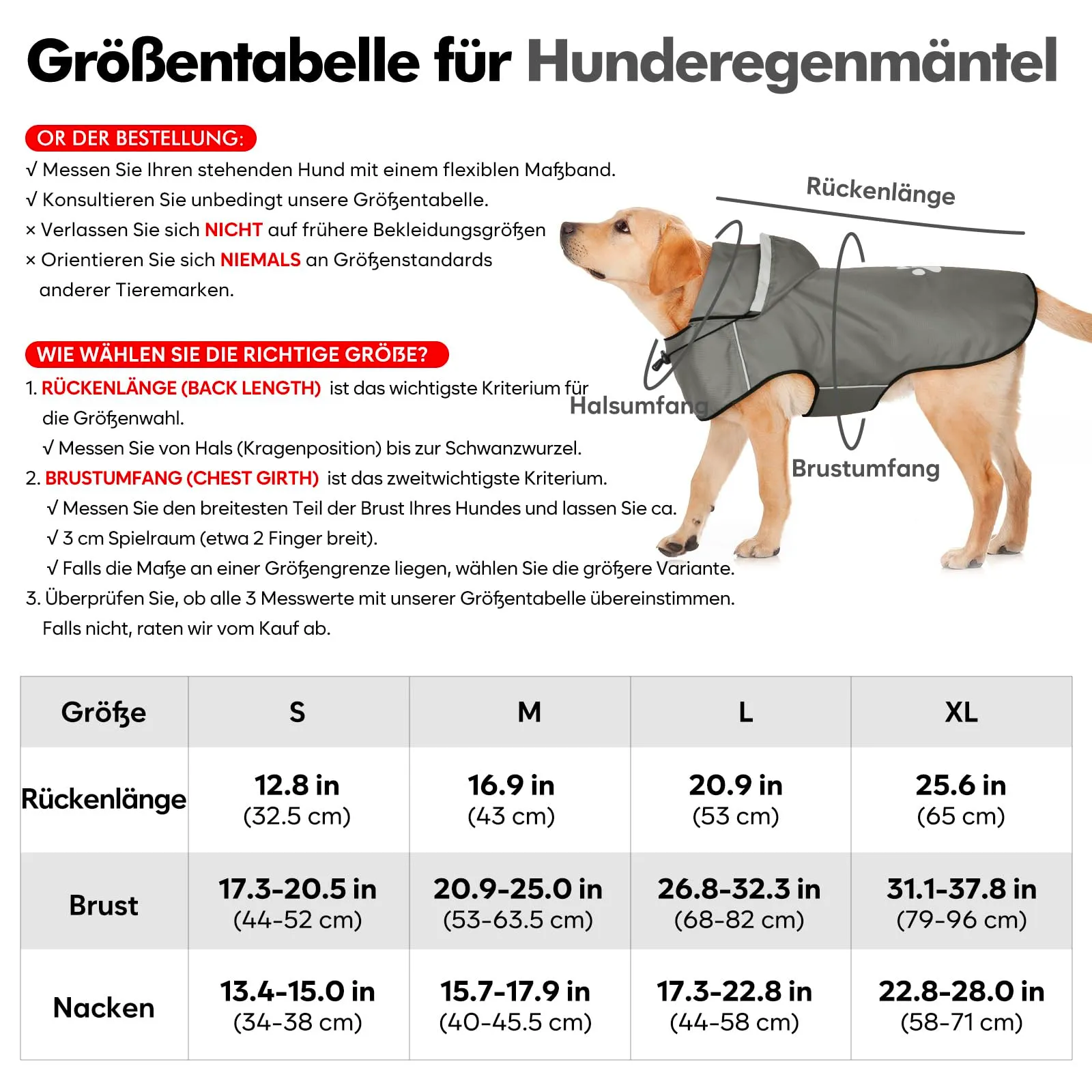 DQGHQME Impermeabile per Cani con Cappuccio e Strisce Riflettenti, Grigio, M - immagine 2