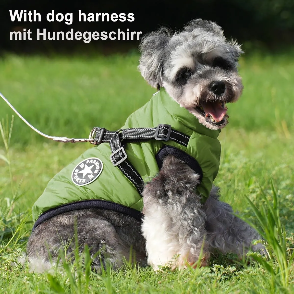 Aywoja Cappotto Invernale per Cani con Pettorina, Impermeabile e Riflettente, Verde, Taglia 10 - immagine 6