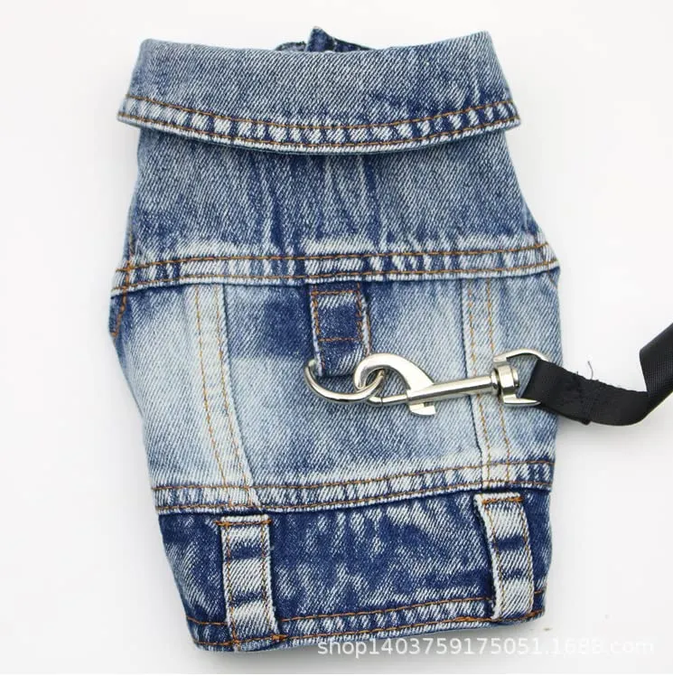 feiling Giacca in Denim per Cani con Gancio in Metallo per Guinzaglio, Nero, XXL - immagine 5