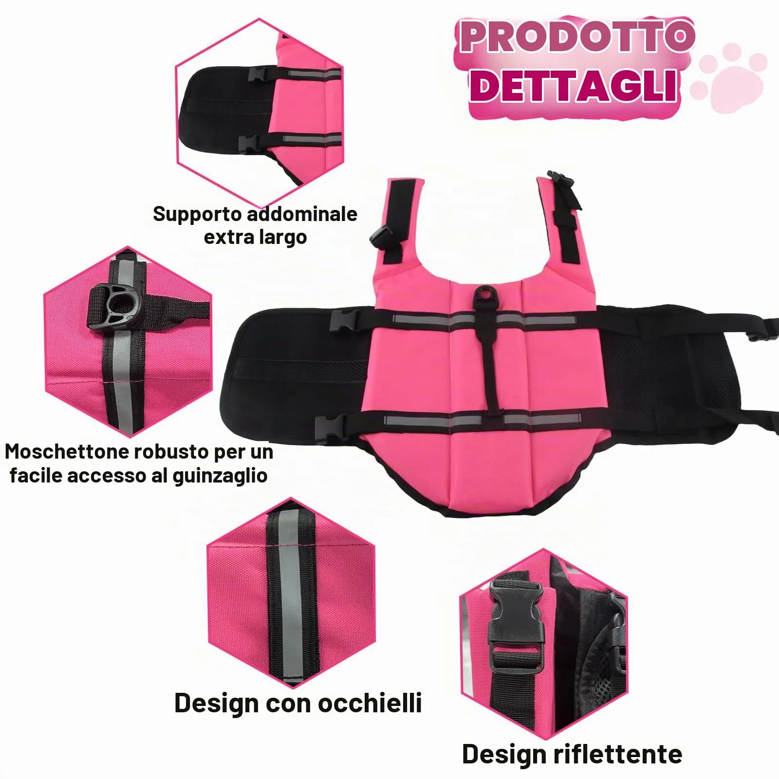 FainFun Giubbotto di Salvataggio per Cani, Rosa, L - immagine 3
