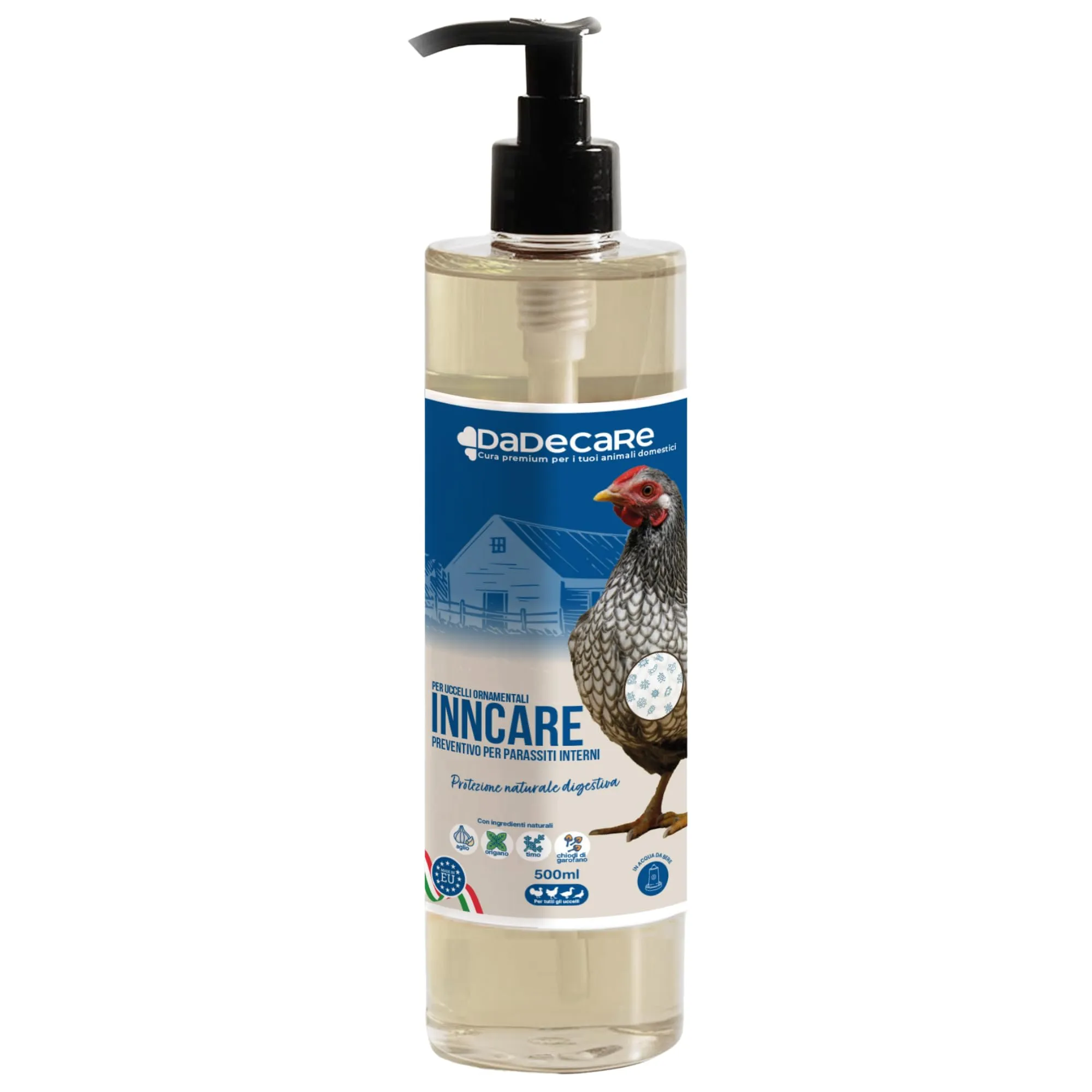 DADECARE Preventivo Parassiti Interni Naturale per Polli, Pollame ed Esotici con Aglio e Oregano, Inncare, 500 ml - immagine 1