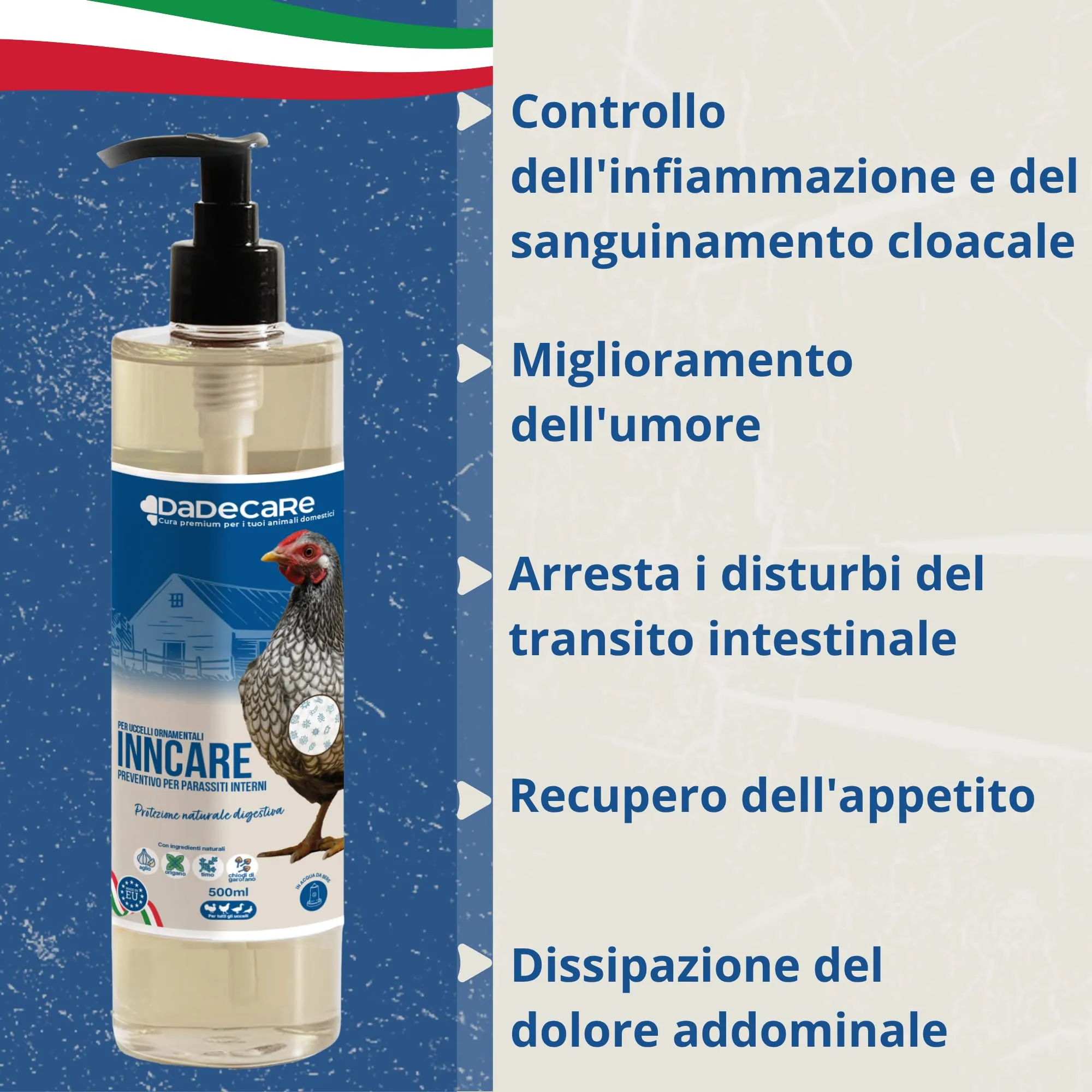 DADECARE Preventivo Parassiti Interni Naturale per Polli, Pollame ed Esotici con Aglio e Oregano, Inncare, 500 ml - immagine 3