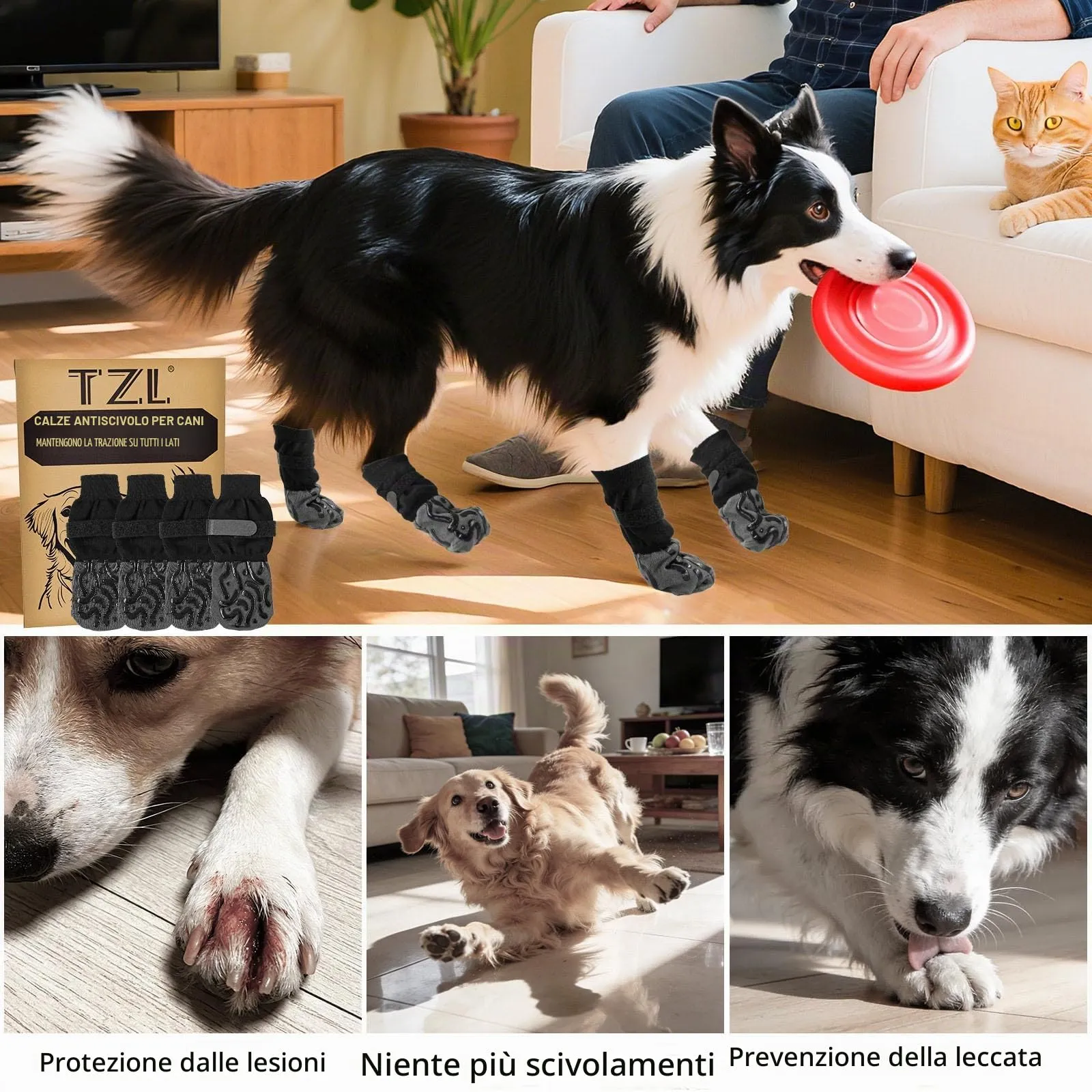 TZL Calzini Antiscivolo per Cani, 4 Pezzi, Taglia S, Nero - immagine 4