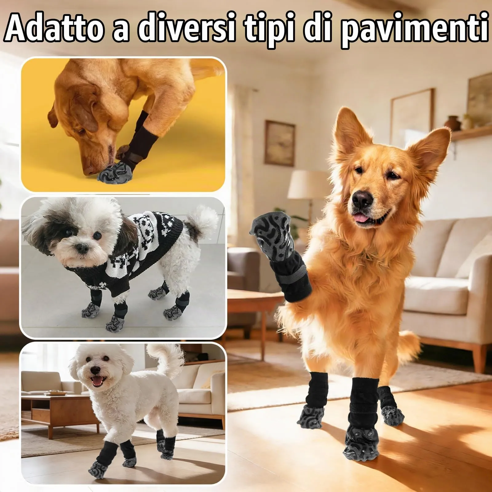 TZL Calzini Antiscivolo per Cani, 4 Pezzi, Taglia S, Nero - immagine 7