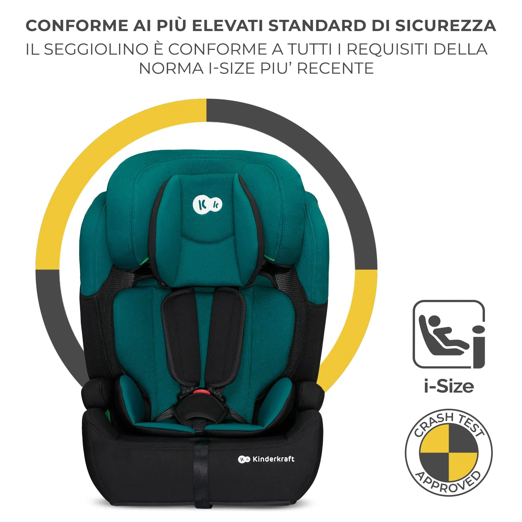 Kinderkraft Comfort Up i-Size Seggiolino Auto 76-150 cm, 9-36 kg, Gruppo 1/2/3, Verde - immagine 3
