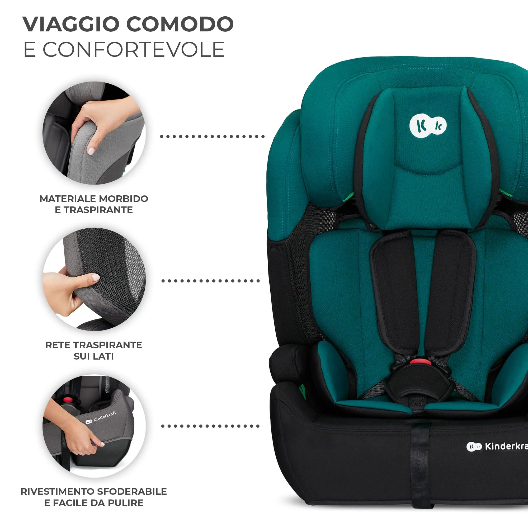 Kinderkraft Comfort Up i-Size Seggiolino Auto 76-150 cm, 9-36 kg, Gruppo 1/2/3, Verde - immagine 8